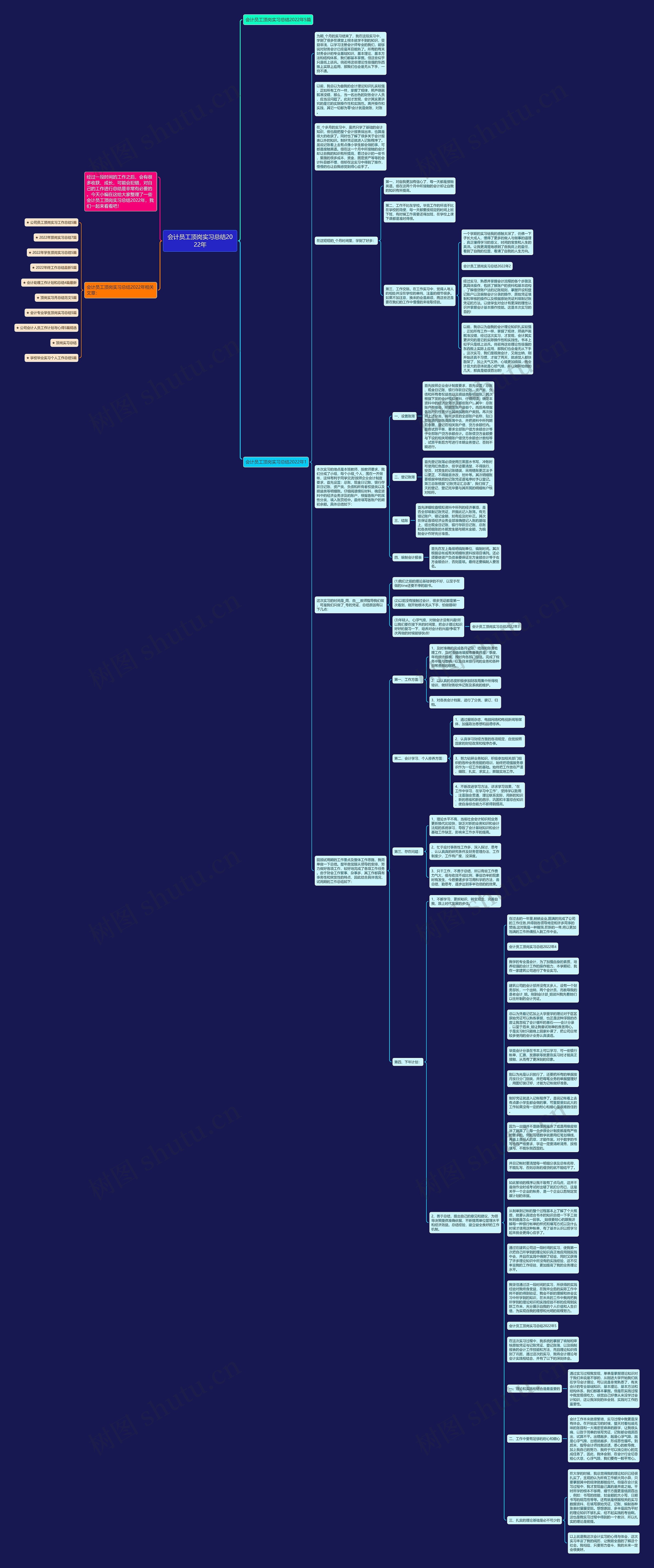 会计员工顶岗实习总结2022年思维导图