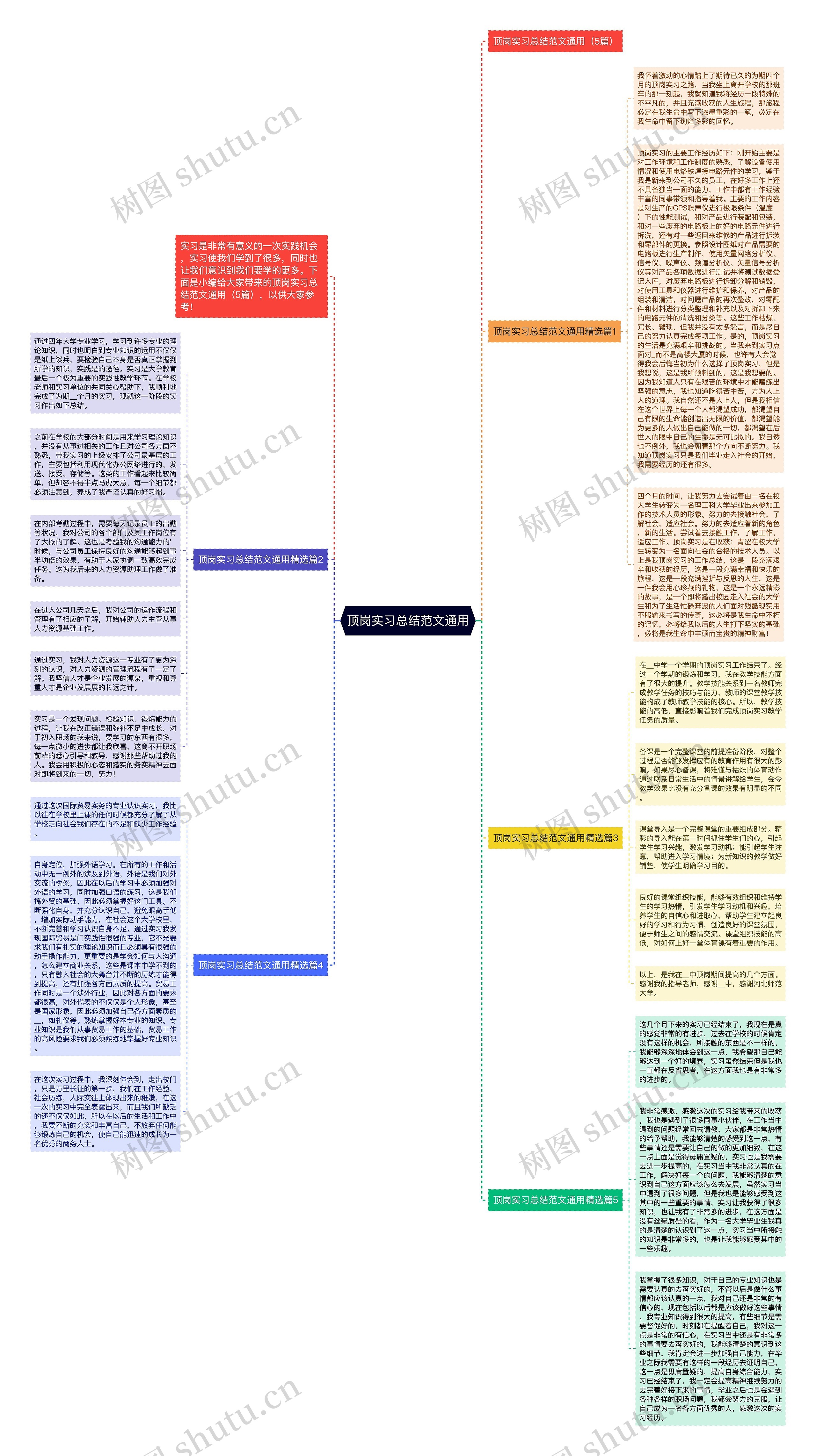 顶岗实习总结范文通用思维导图