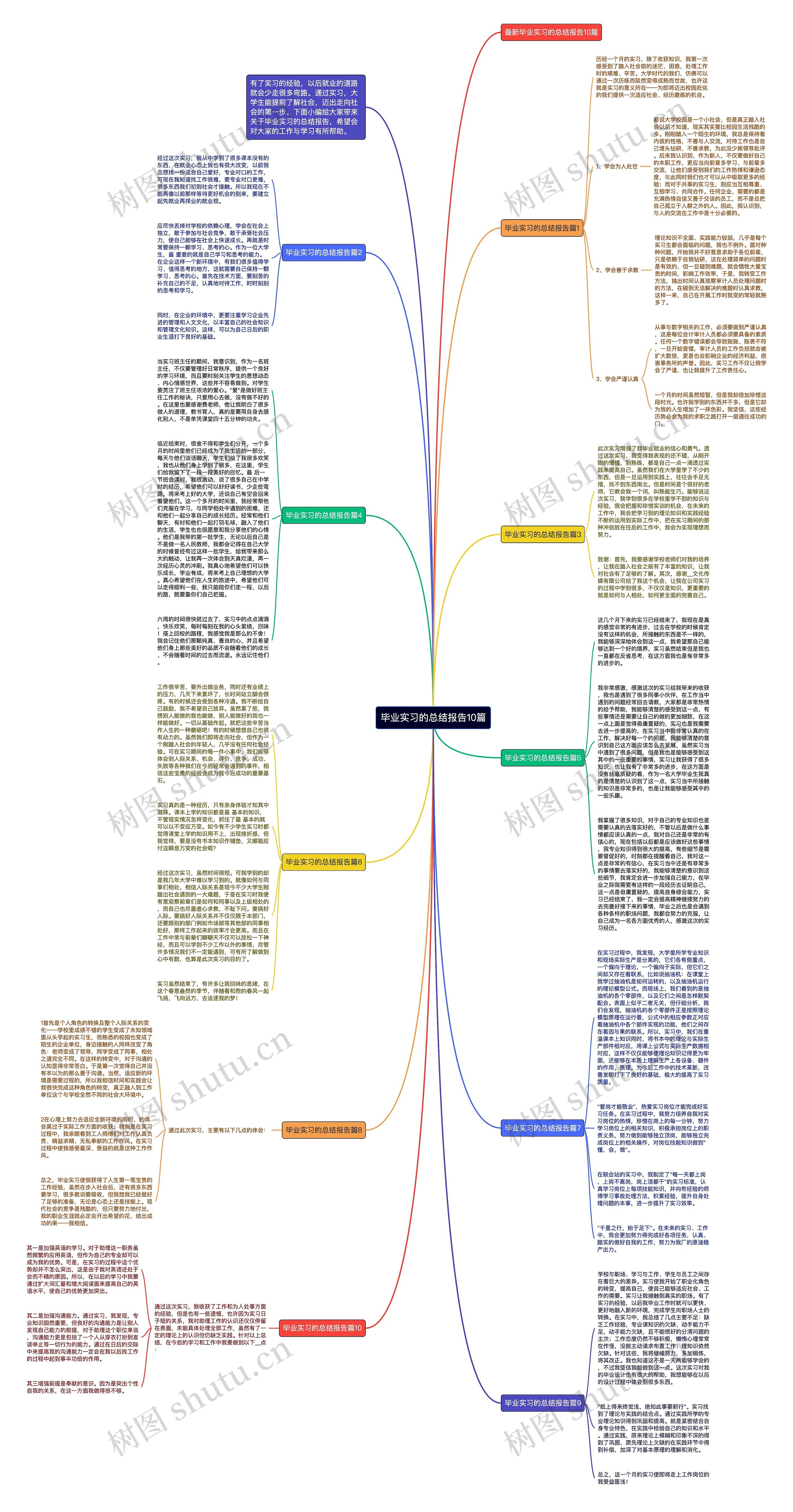 毕业实习的总结报告10篇思维导图