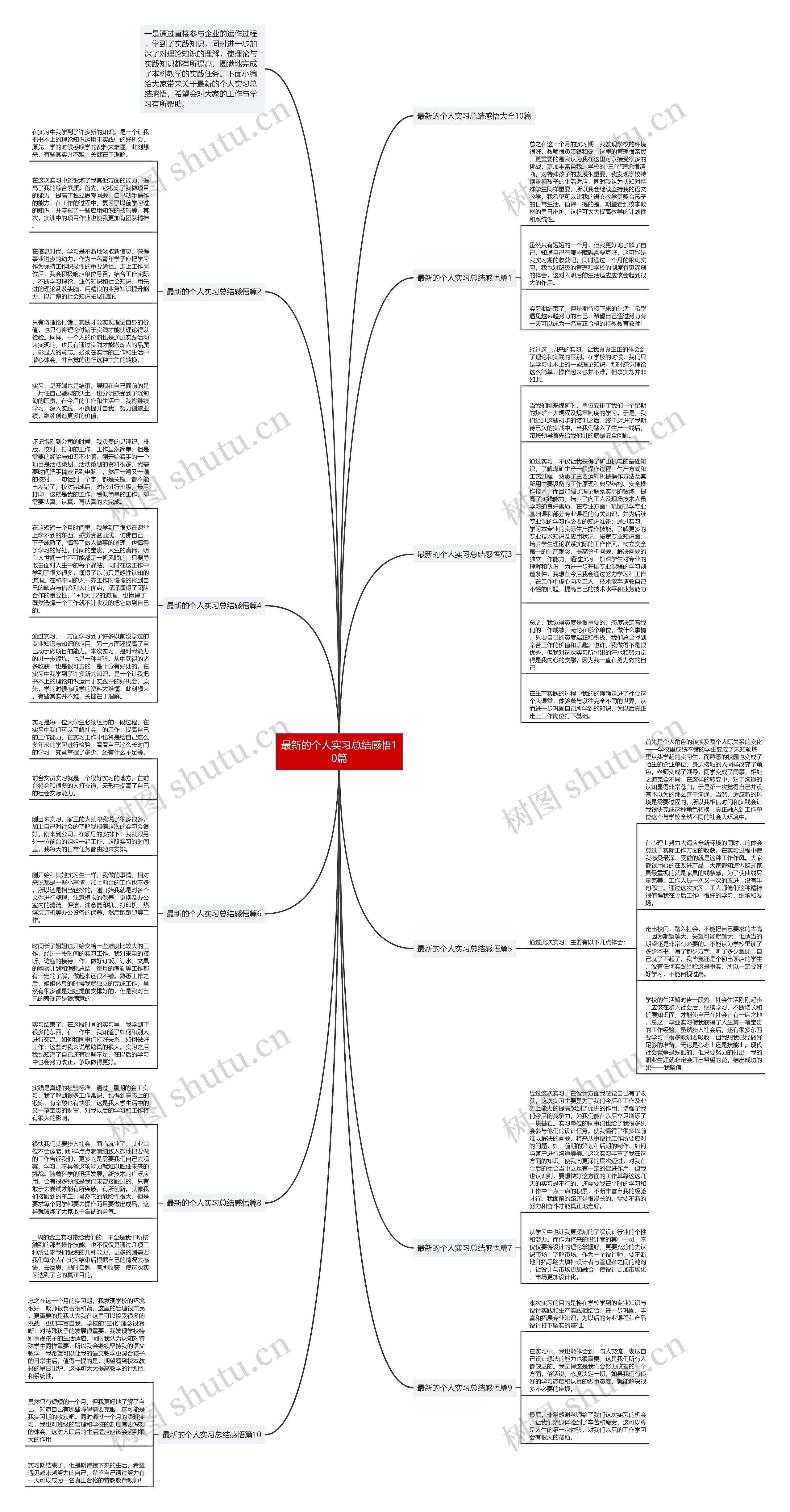 最新的个人实习总结感悟10篇思维导图