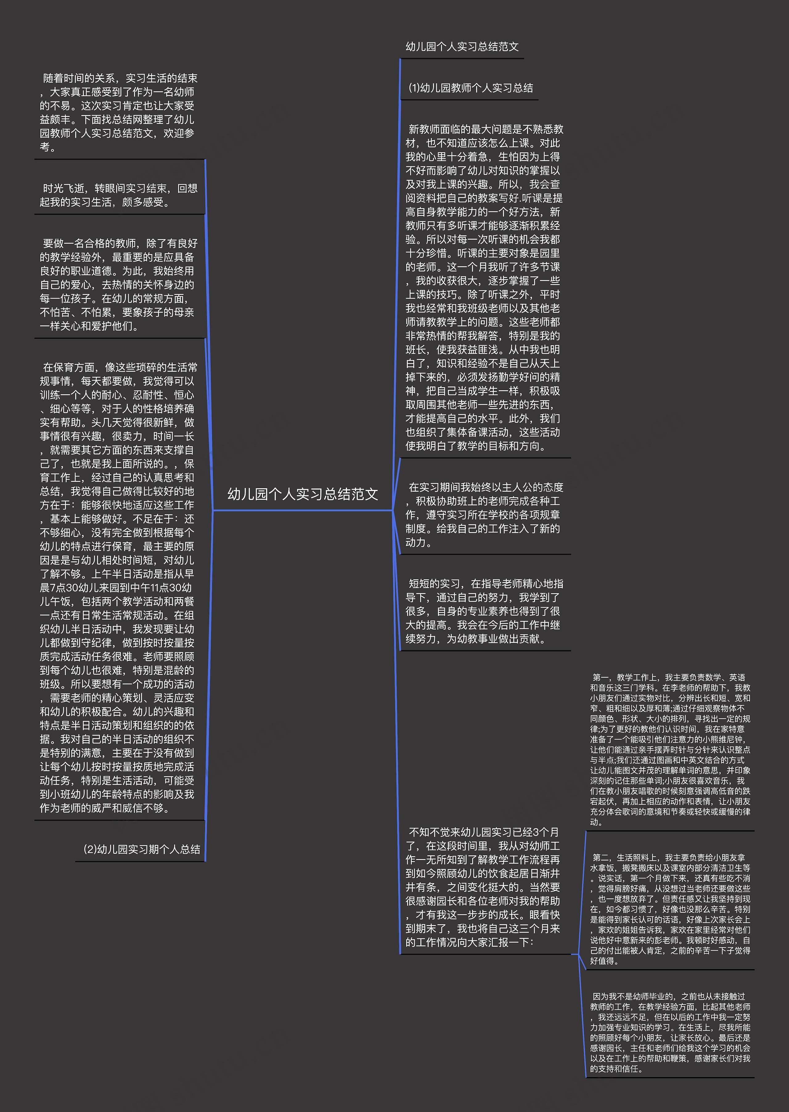 幼儿园个人实习总结范文思维导图