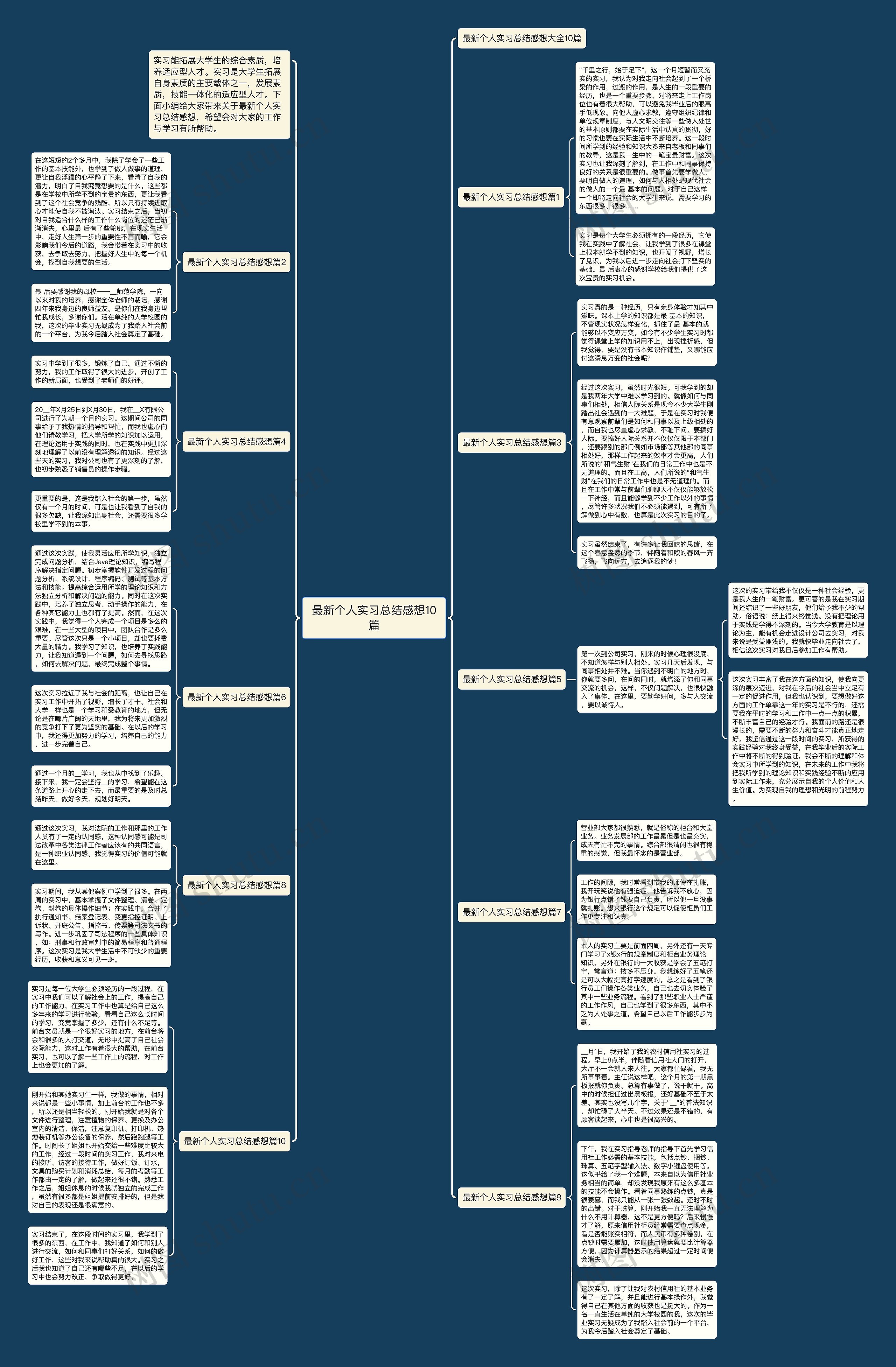最新个人实习总结感想10篇思维导图