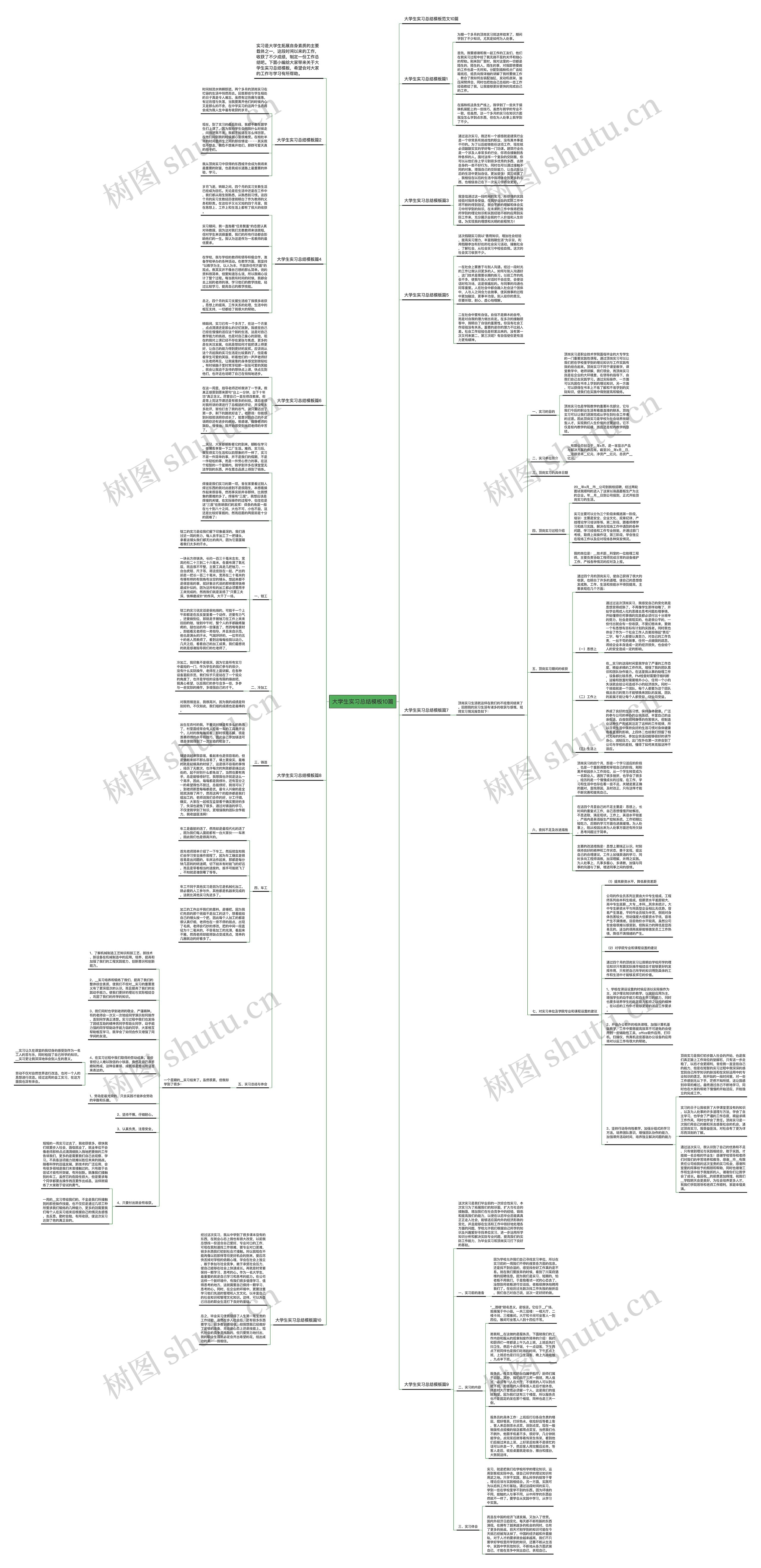 大学生实习总结10篇思维导图