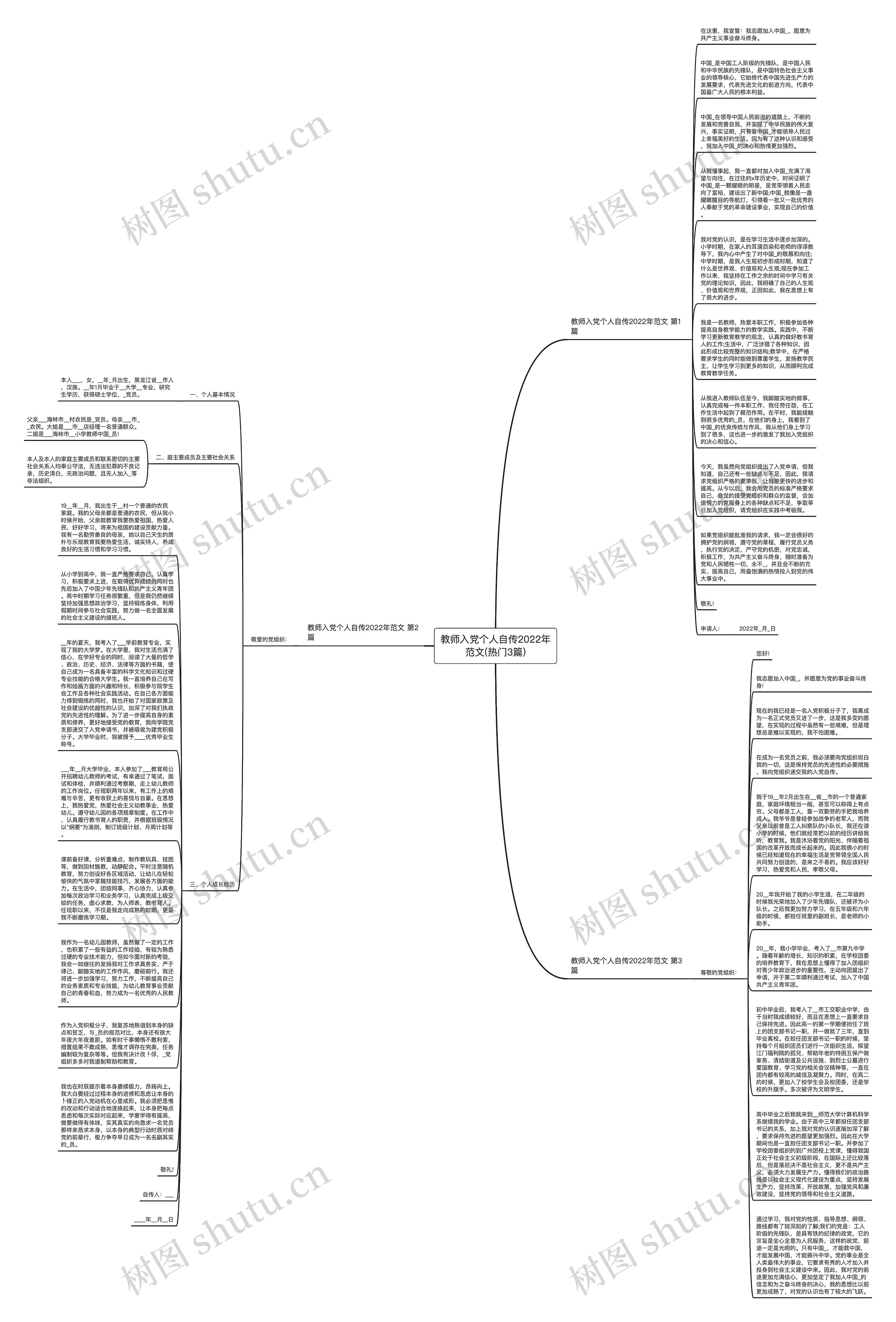 教师入党个人自传2022年范文(热门3篇)思维导图