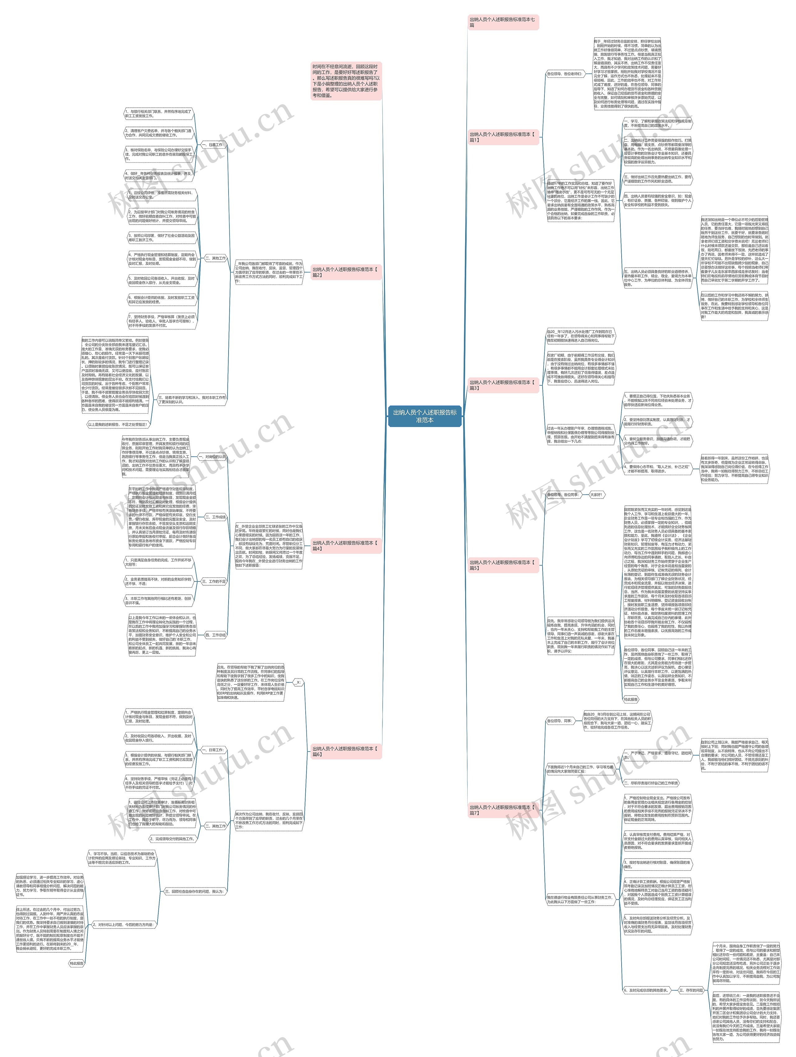 出纳人员个人述职报告标准范本思维导图