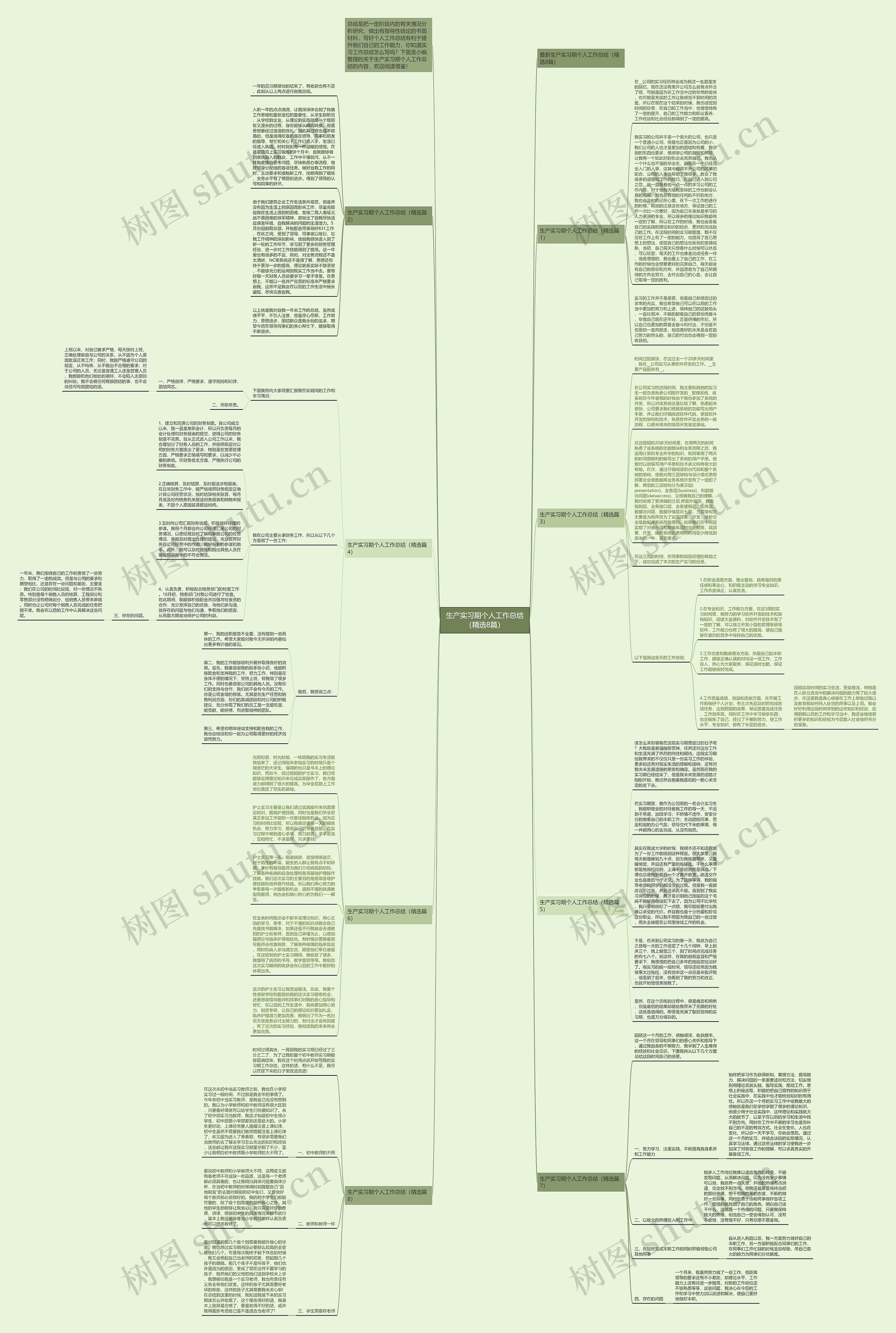 生产实习期个人工作总结（精选8篇）思维导图