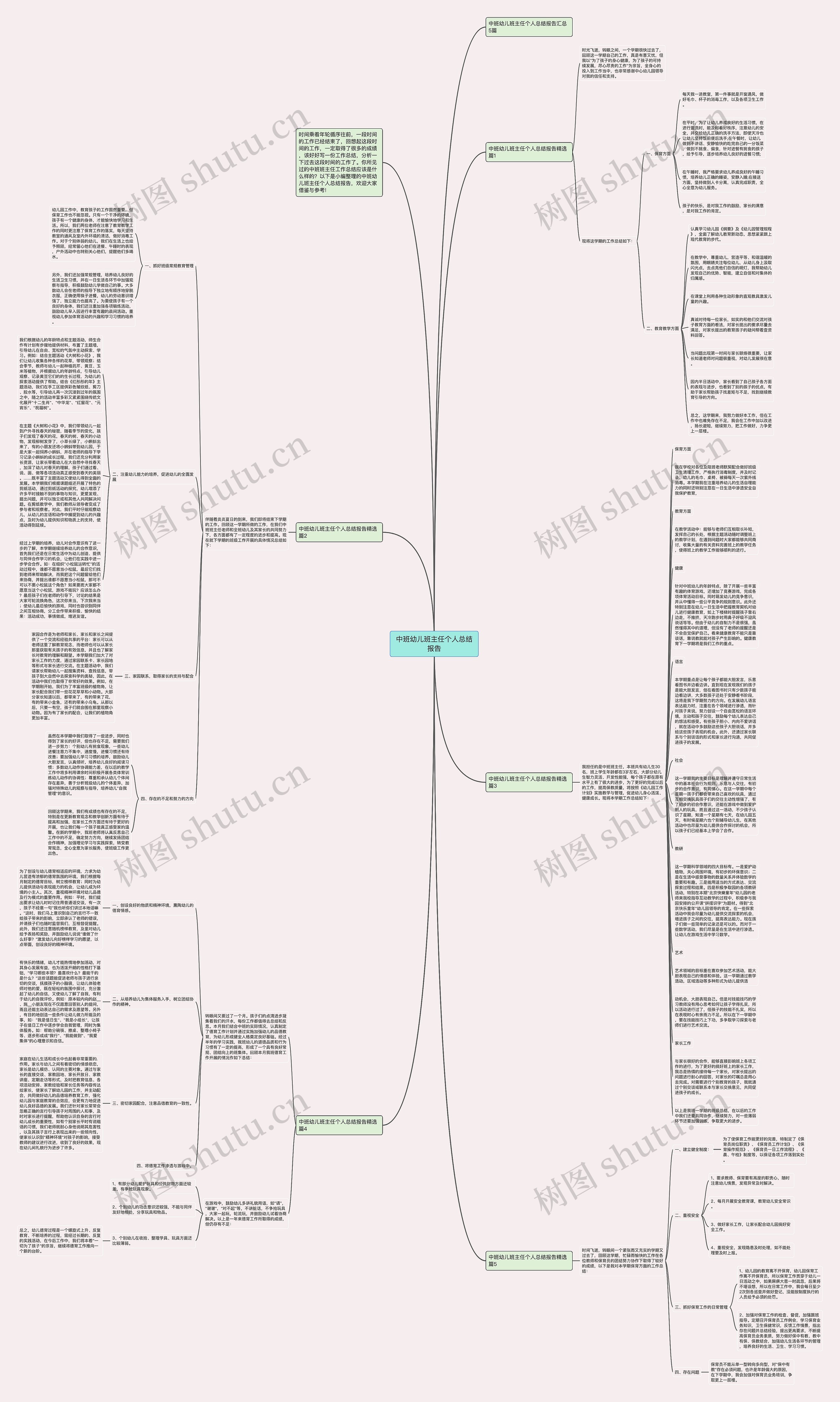 中班幼儿班主任个人总结报告思维导图