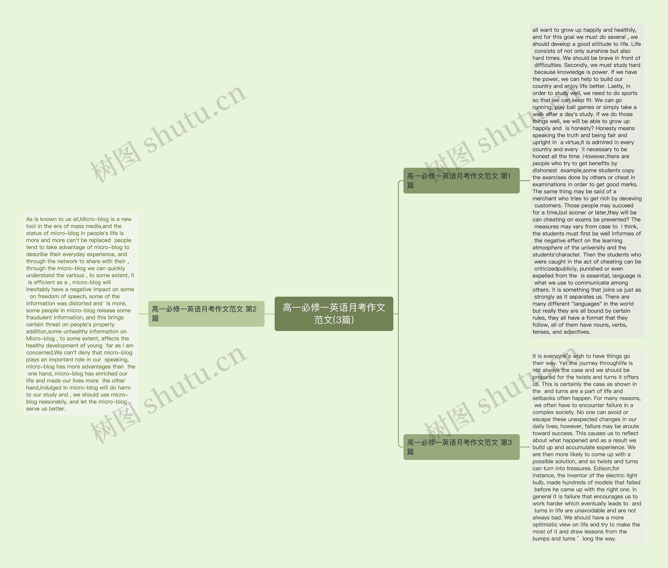 高一必修一英语月考作文范文(3篇)思维导图