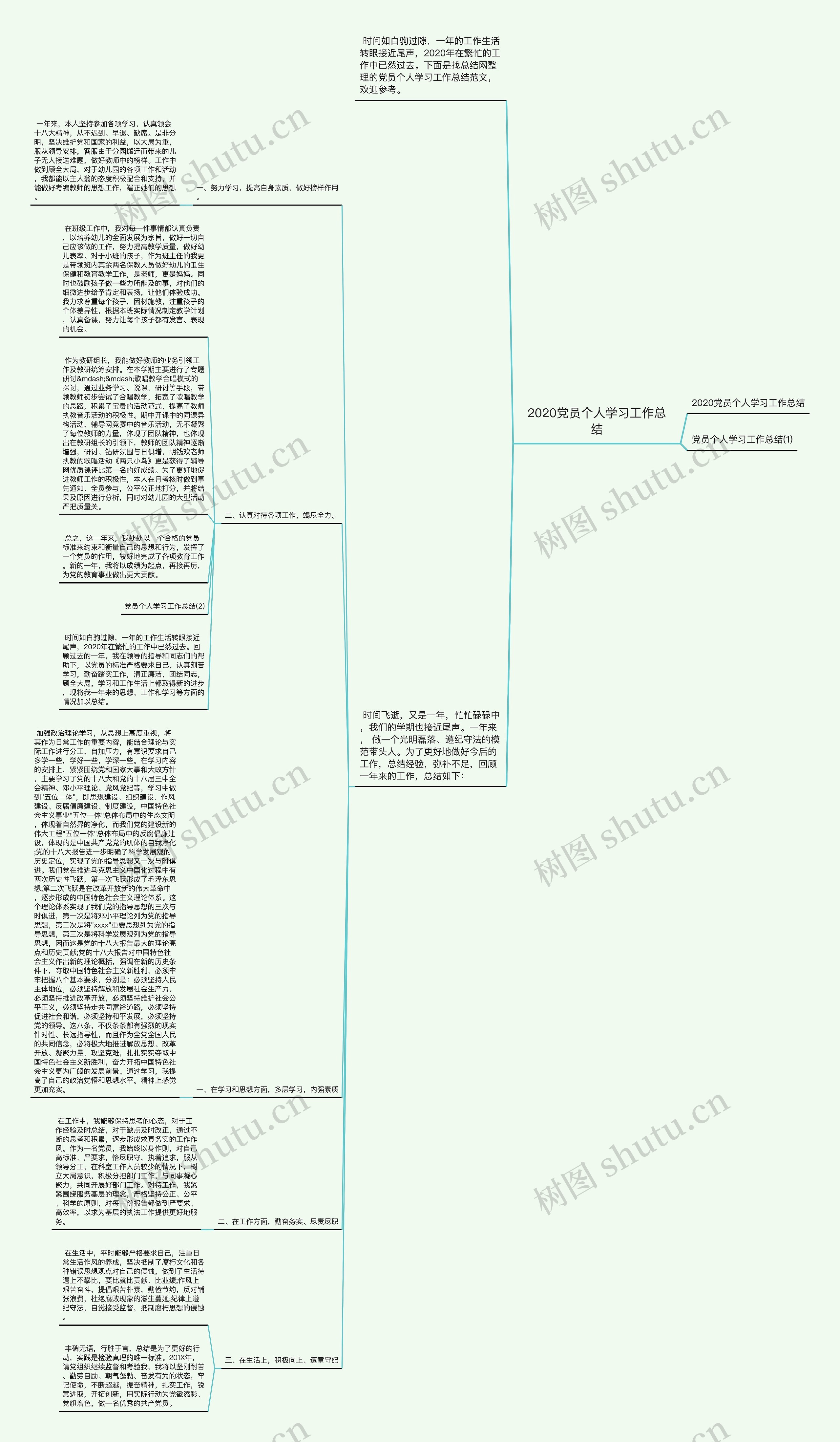 2020党员个人学习工作总结思维导图