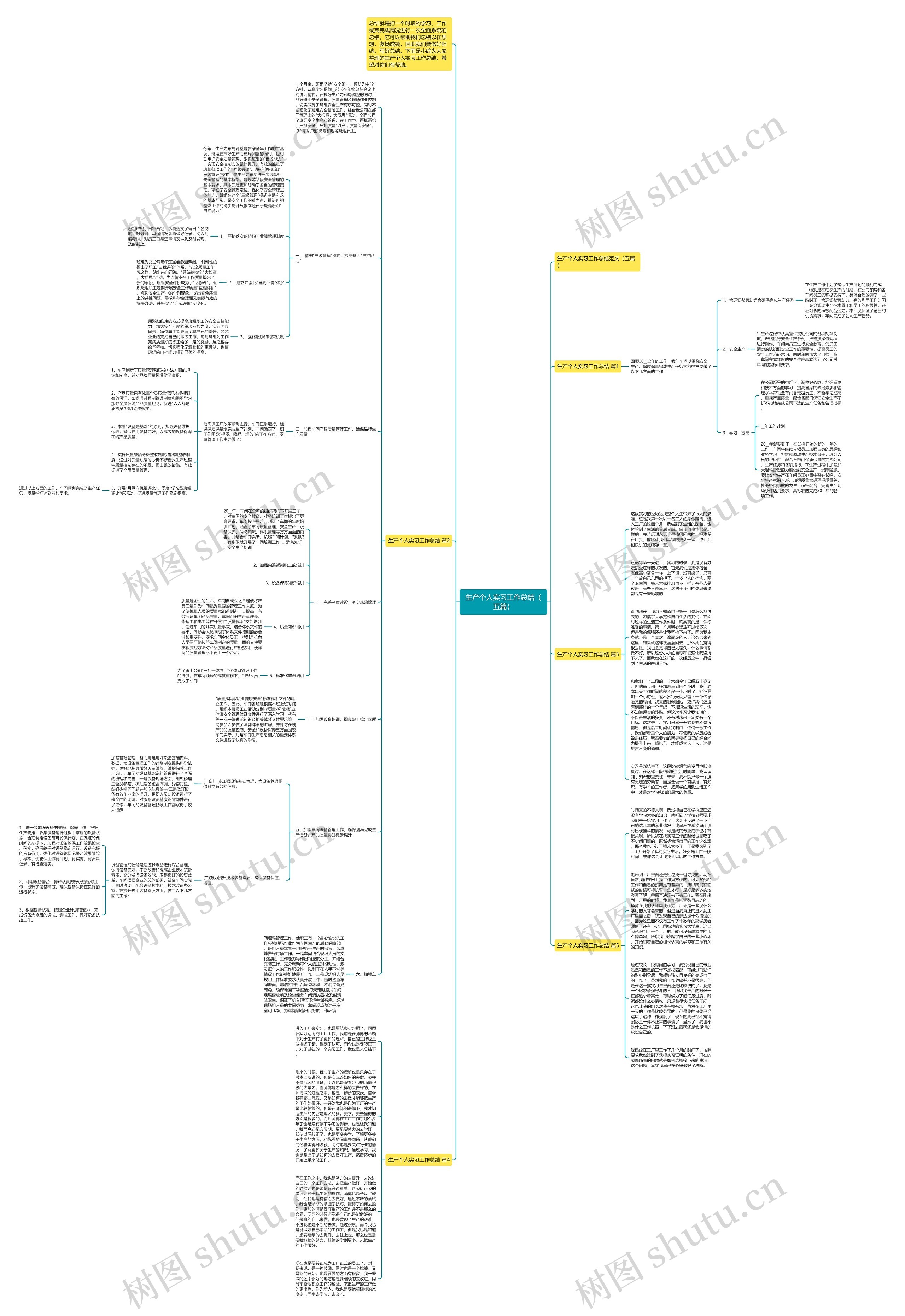 生产个人实习工作总结（五篇）思维导图