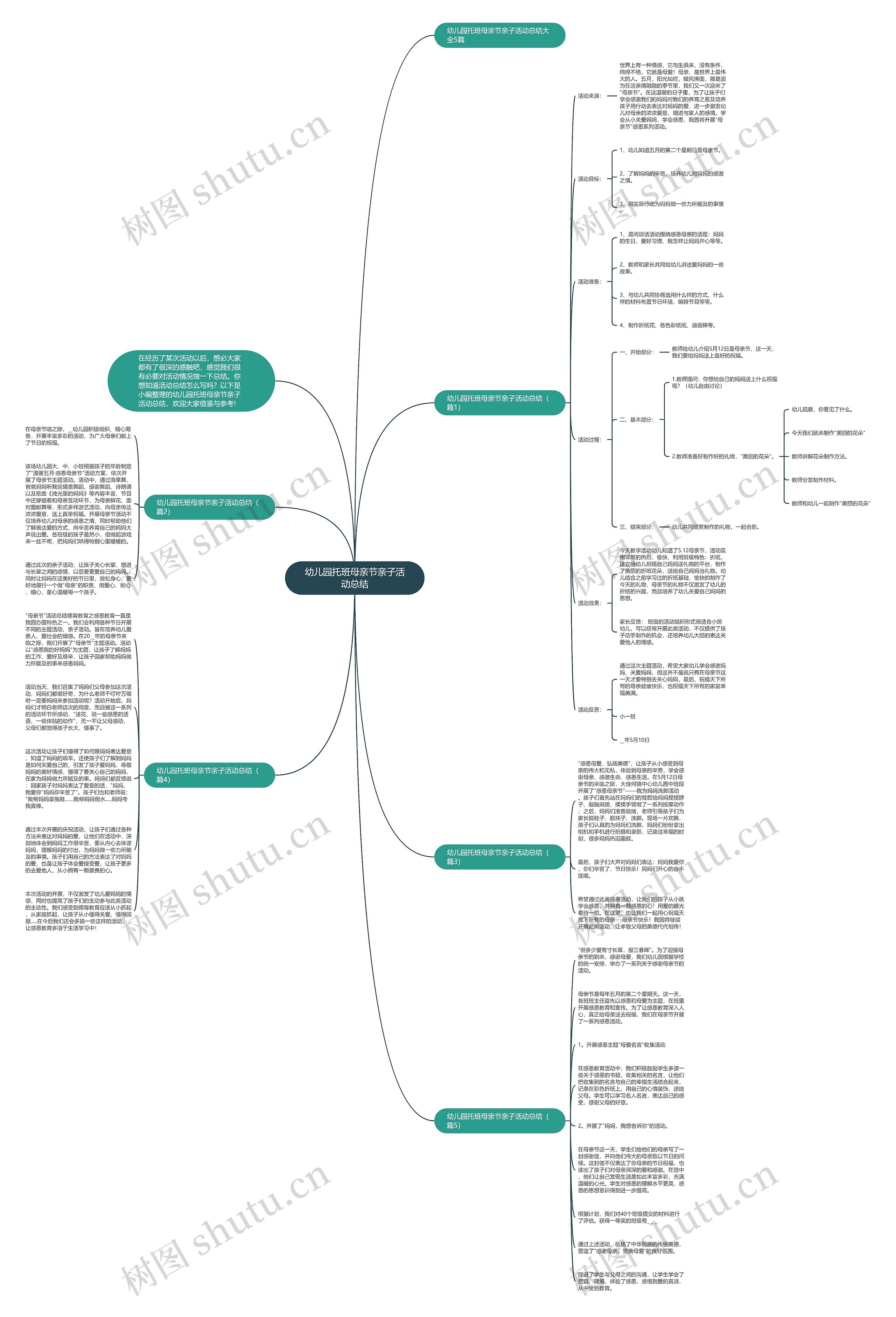 幼儿园托班母亲节亲子活动总结思维导图