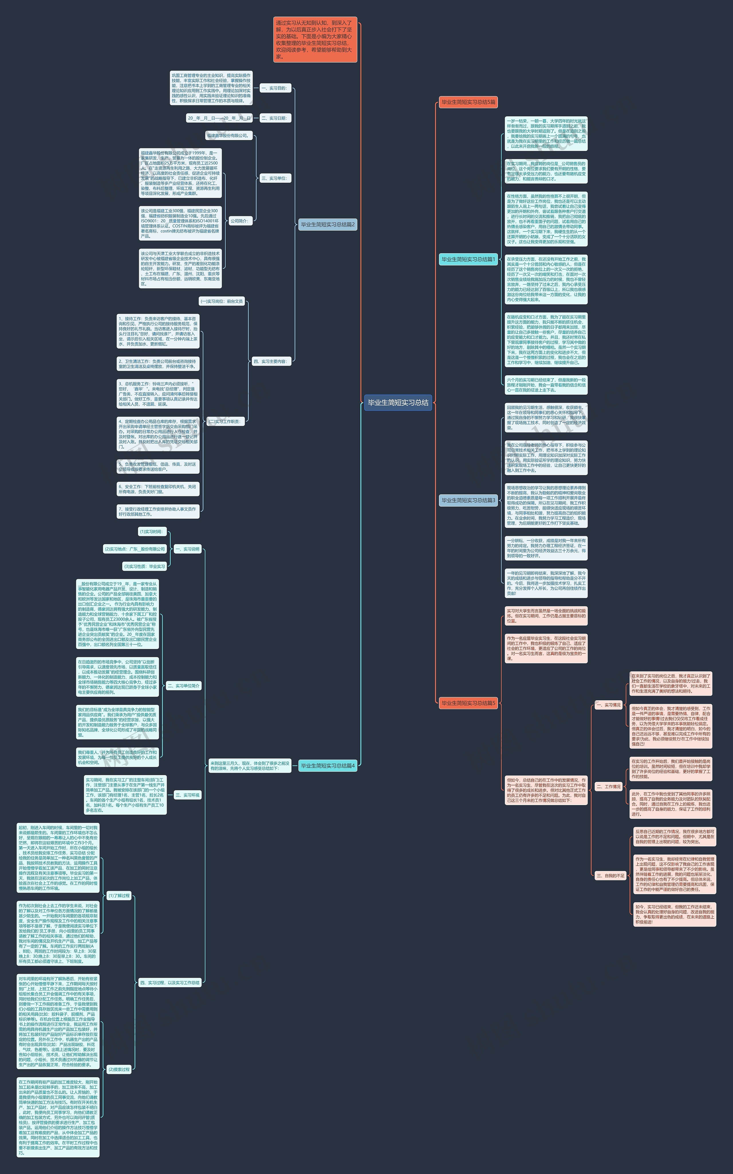 毕业生简短实习总结思维导图