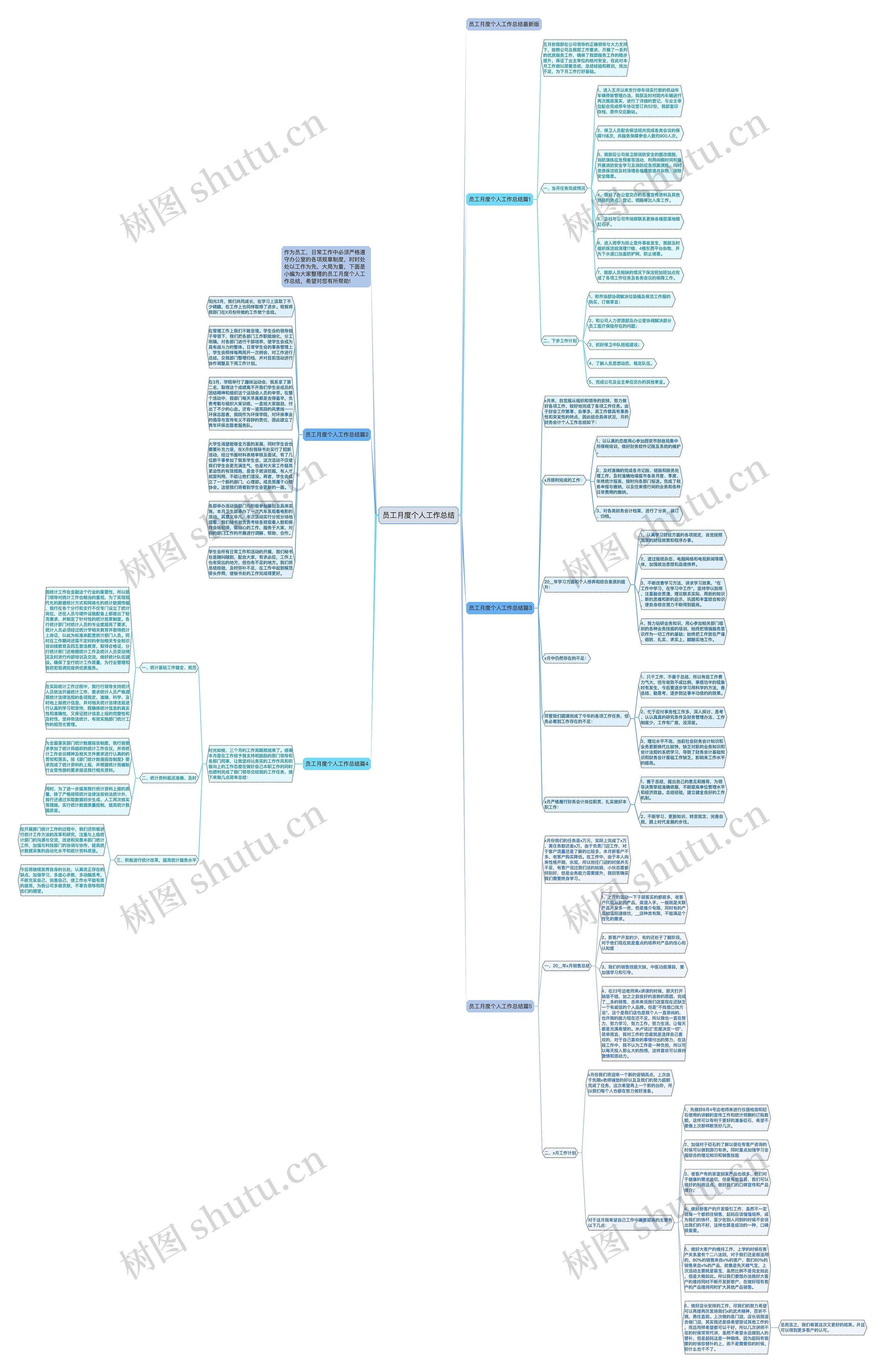 员工月度个人工作总结思维导图