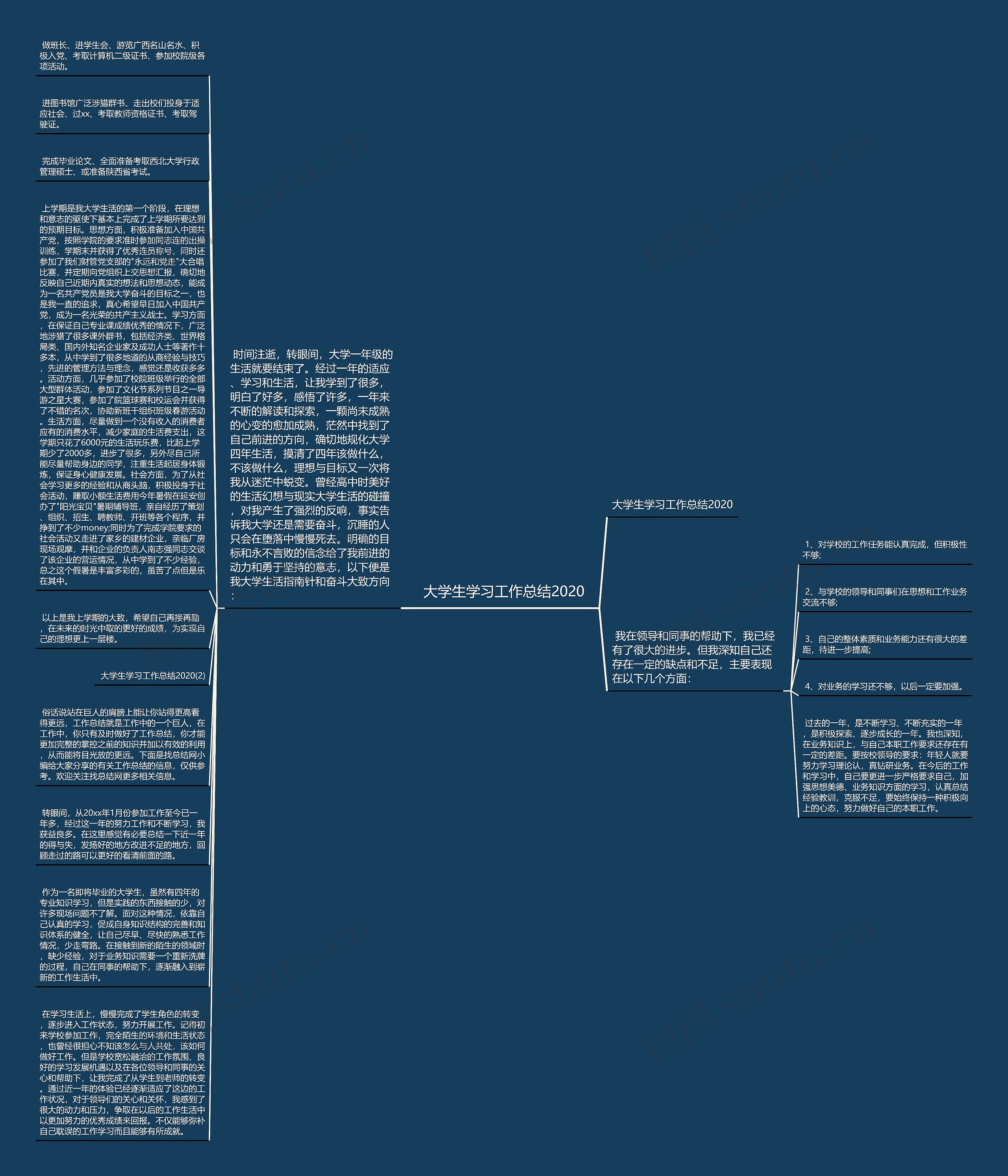 大学生学习工作总结2020思维导图