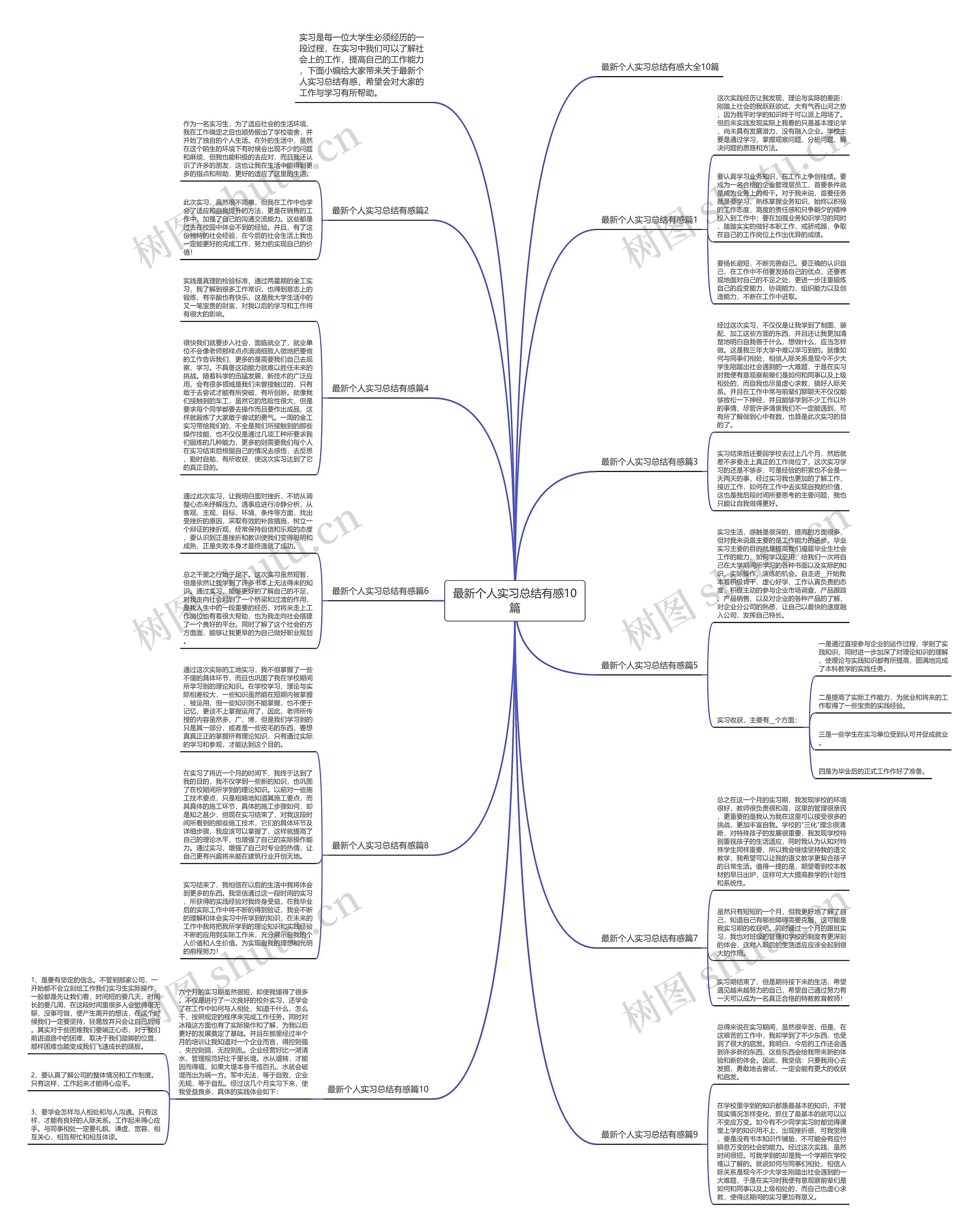 最新个人实习总结有感10篇思维导图