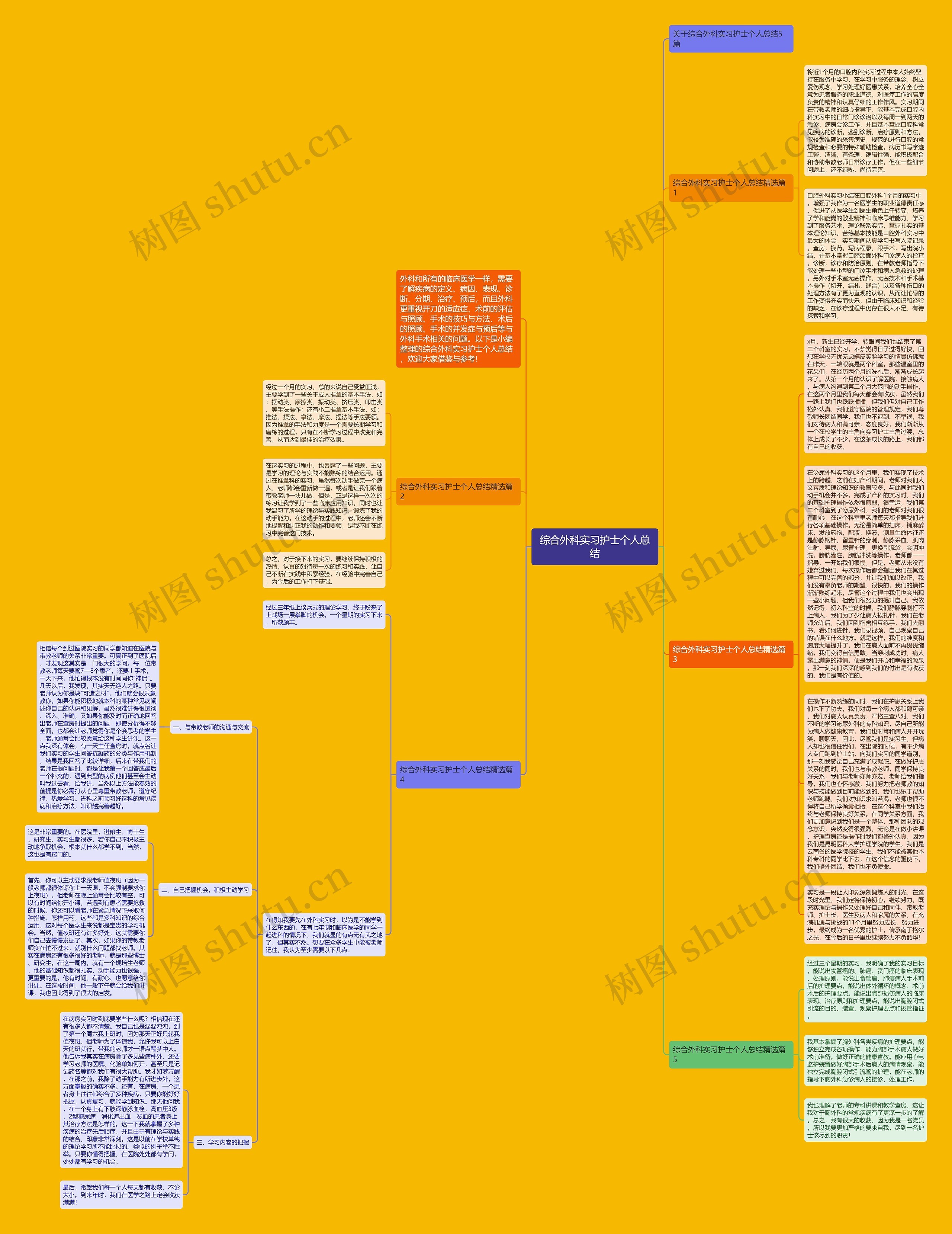 综合外科实习护士个人总结思维导图