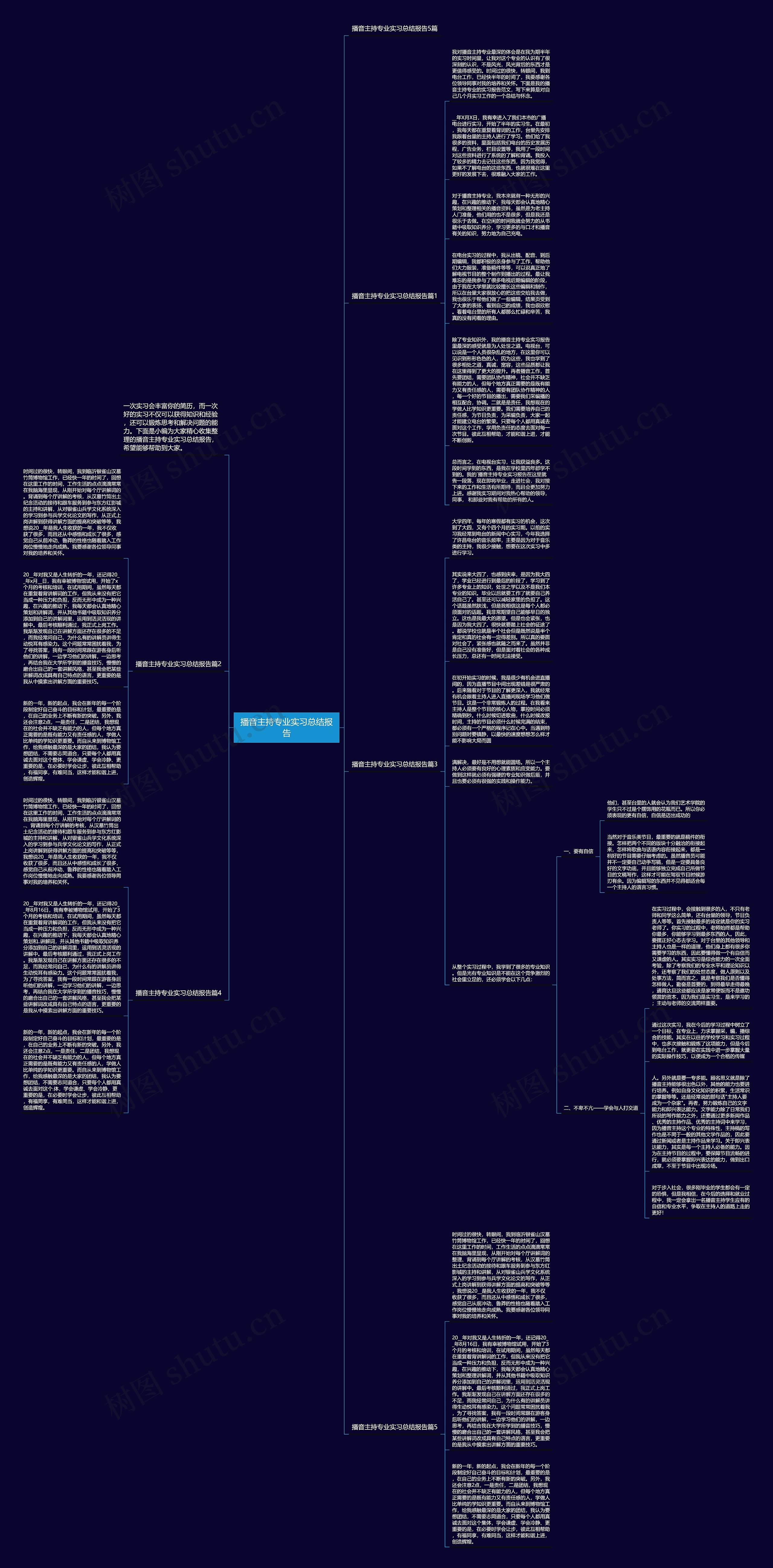 播音主持专业实习总结报告思维导图