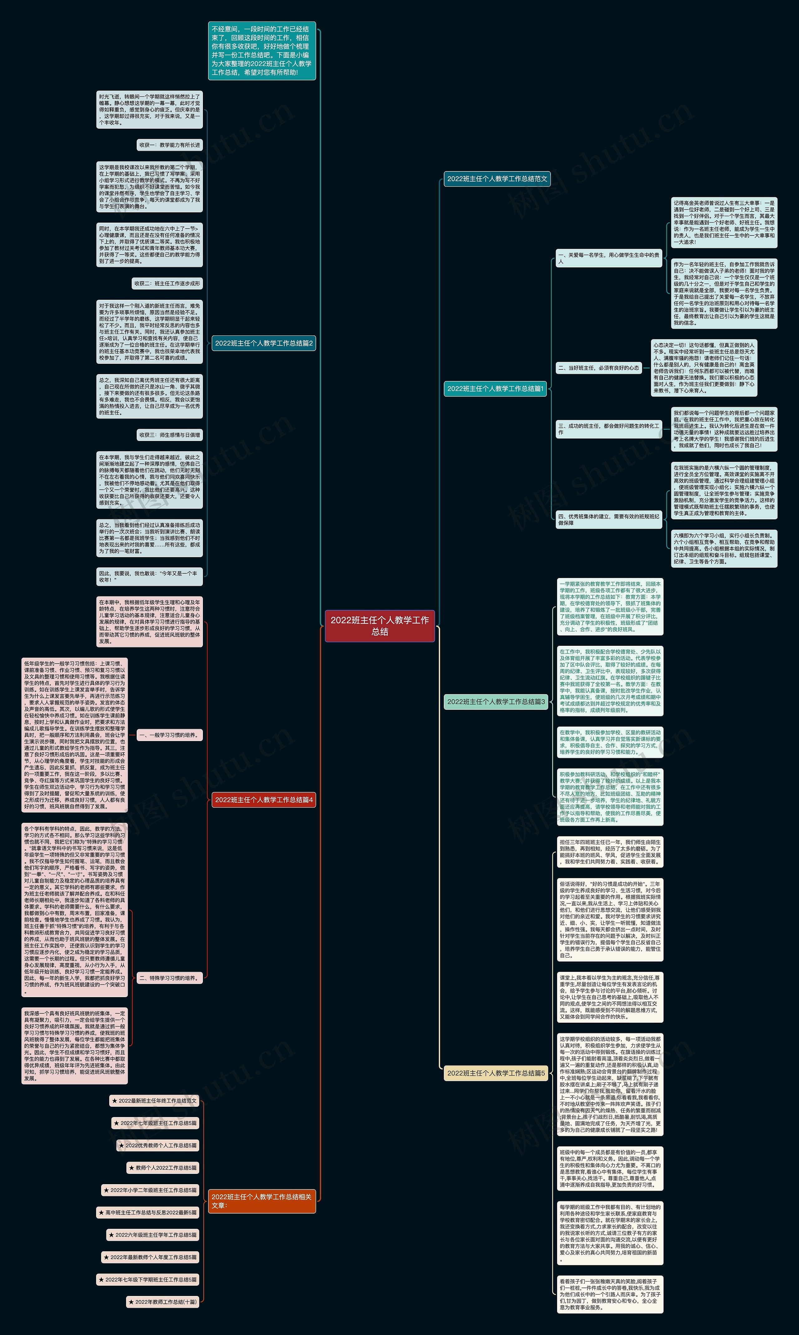 2022班主任个人教学工作总结思维导图