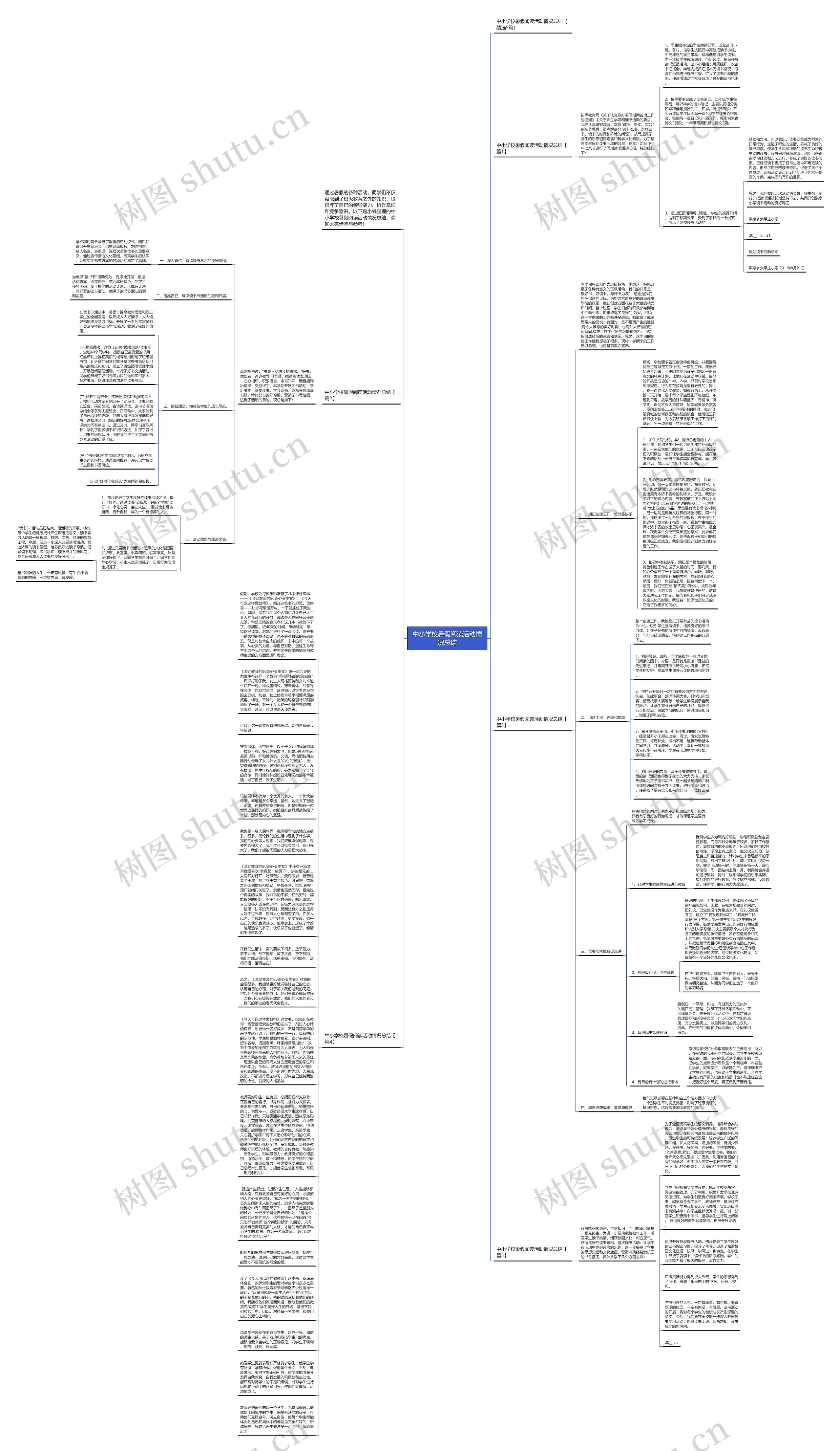 中小学校暑假阅读活动情况总结思维导图