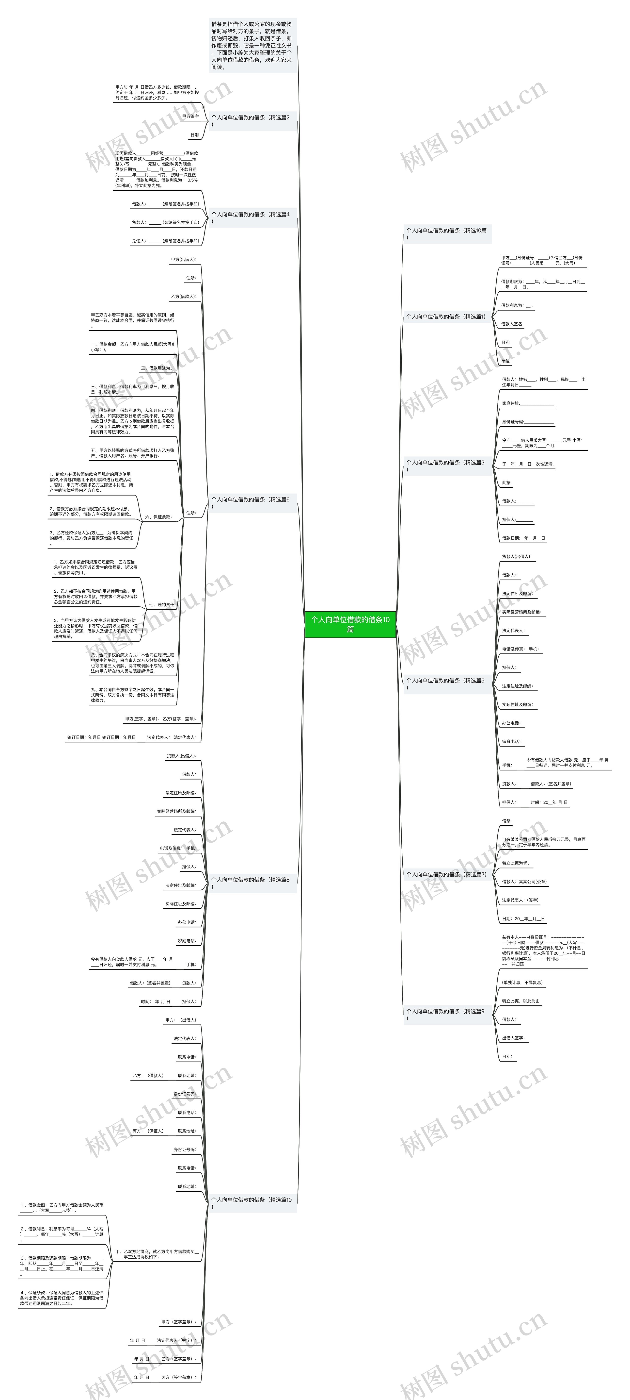 个人向单位借款的借条10篇思维导图
