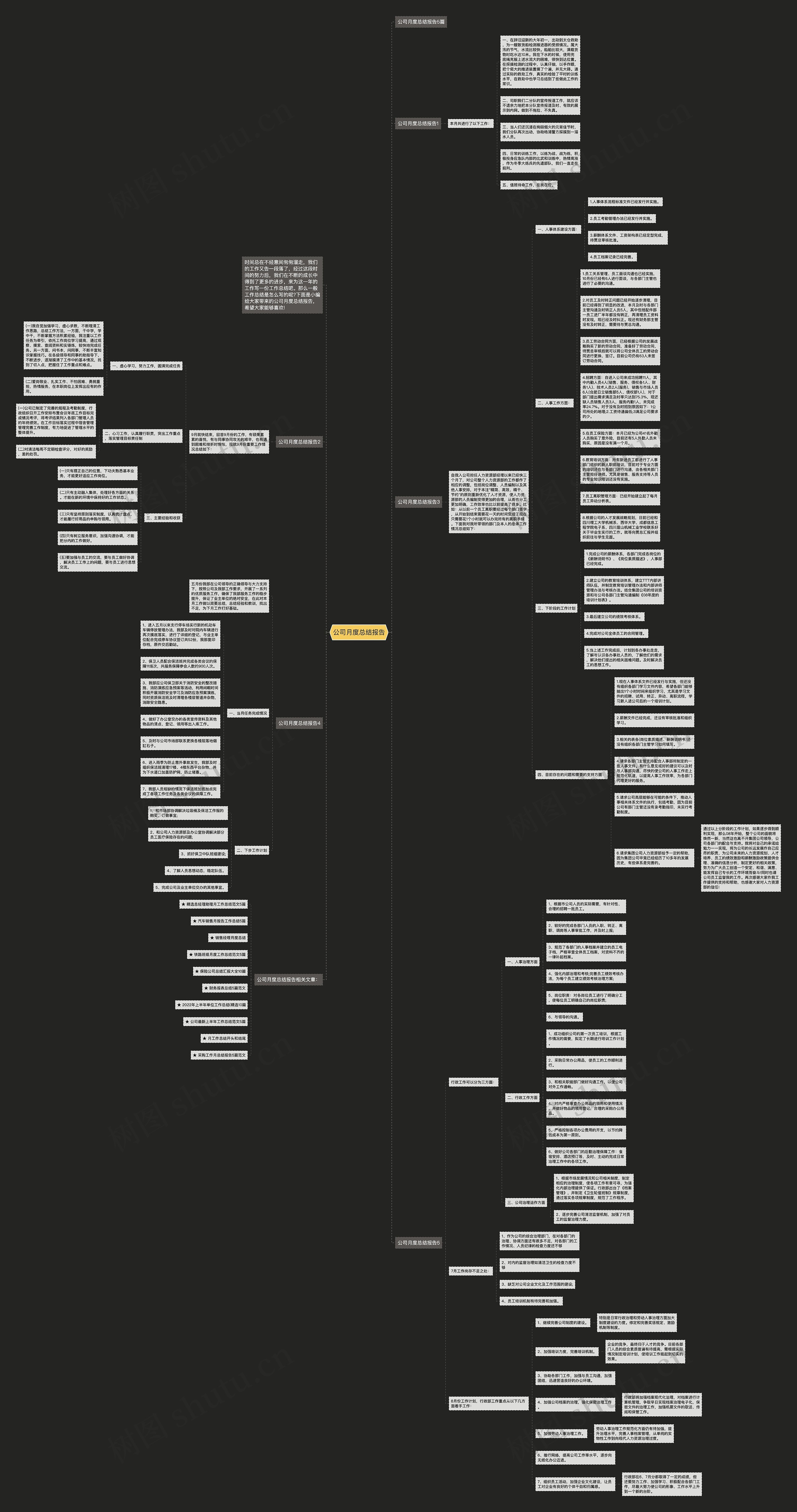 公司月度总结报告思维导图