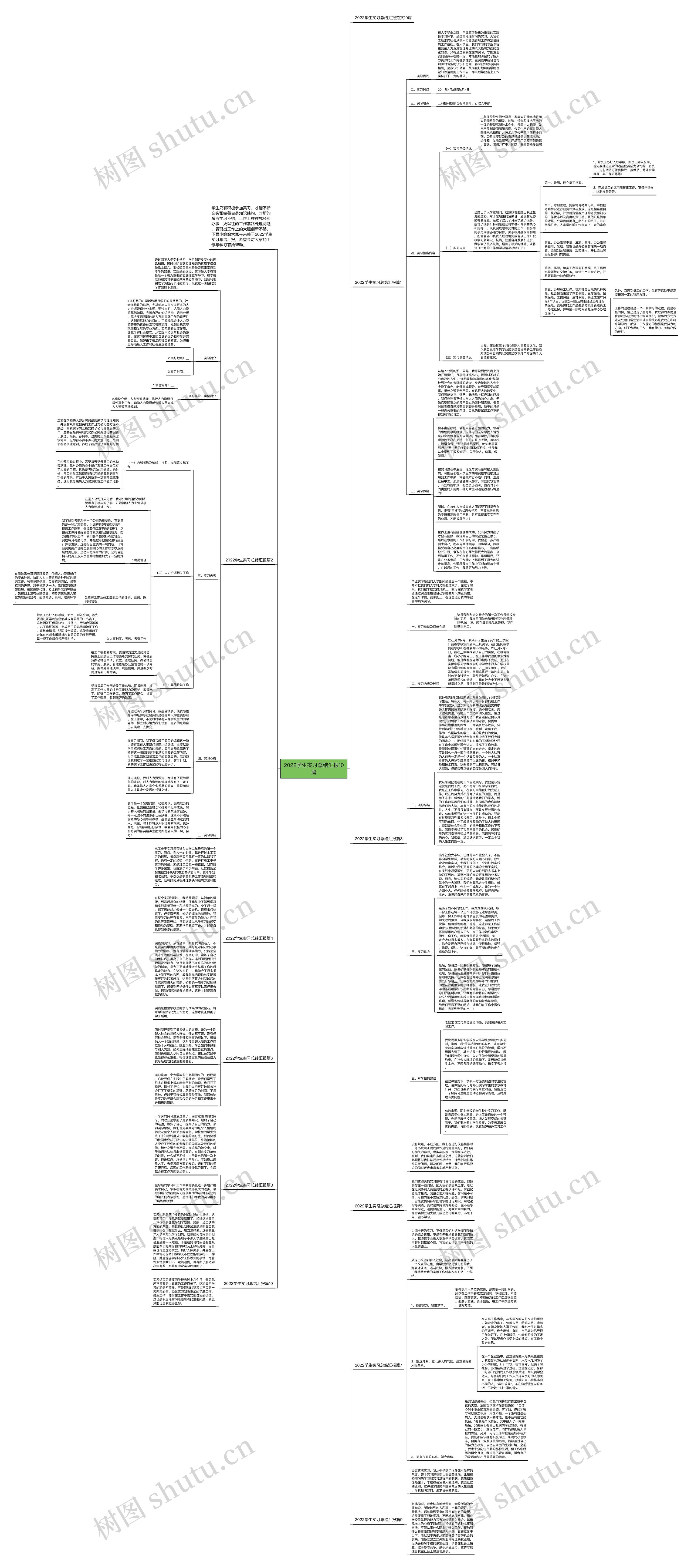 2022学生实习总结汇报10篇思维导图