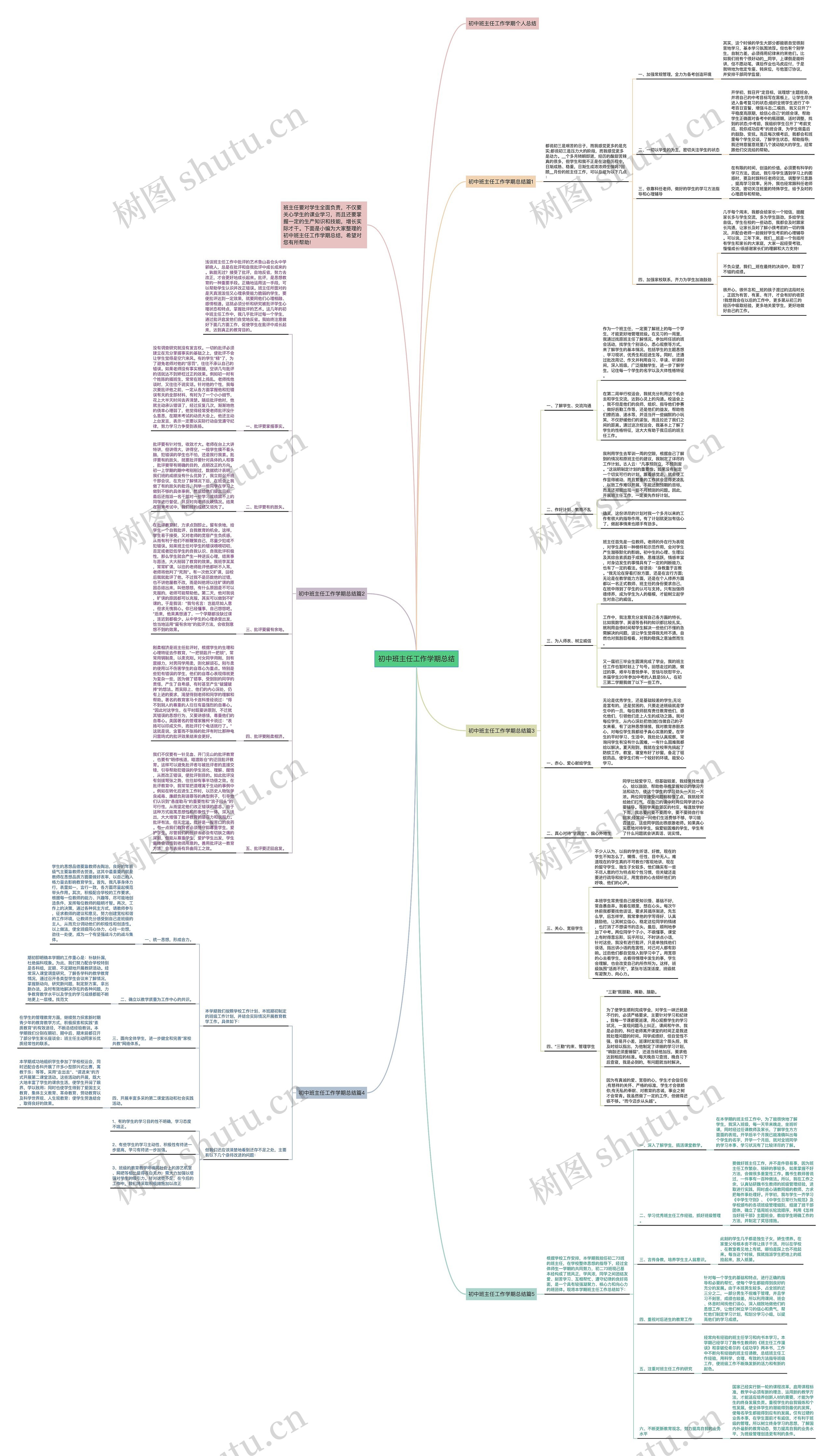 初中班主任工作学期总结思维导图