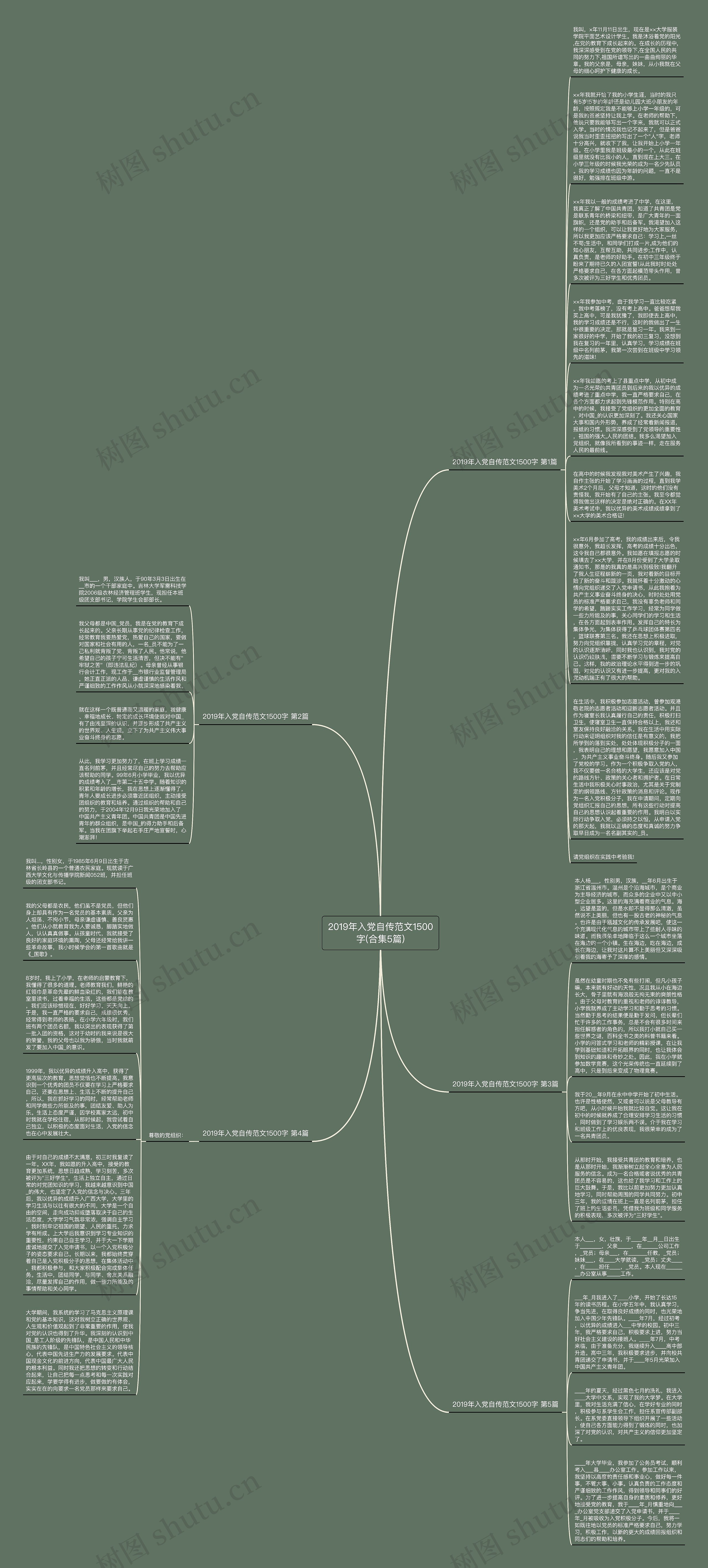 2019年入党自传范文1500字(合集5篇)思维导图