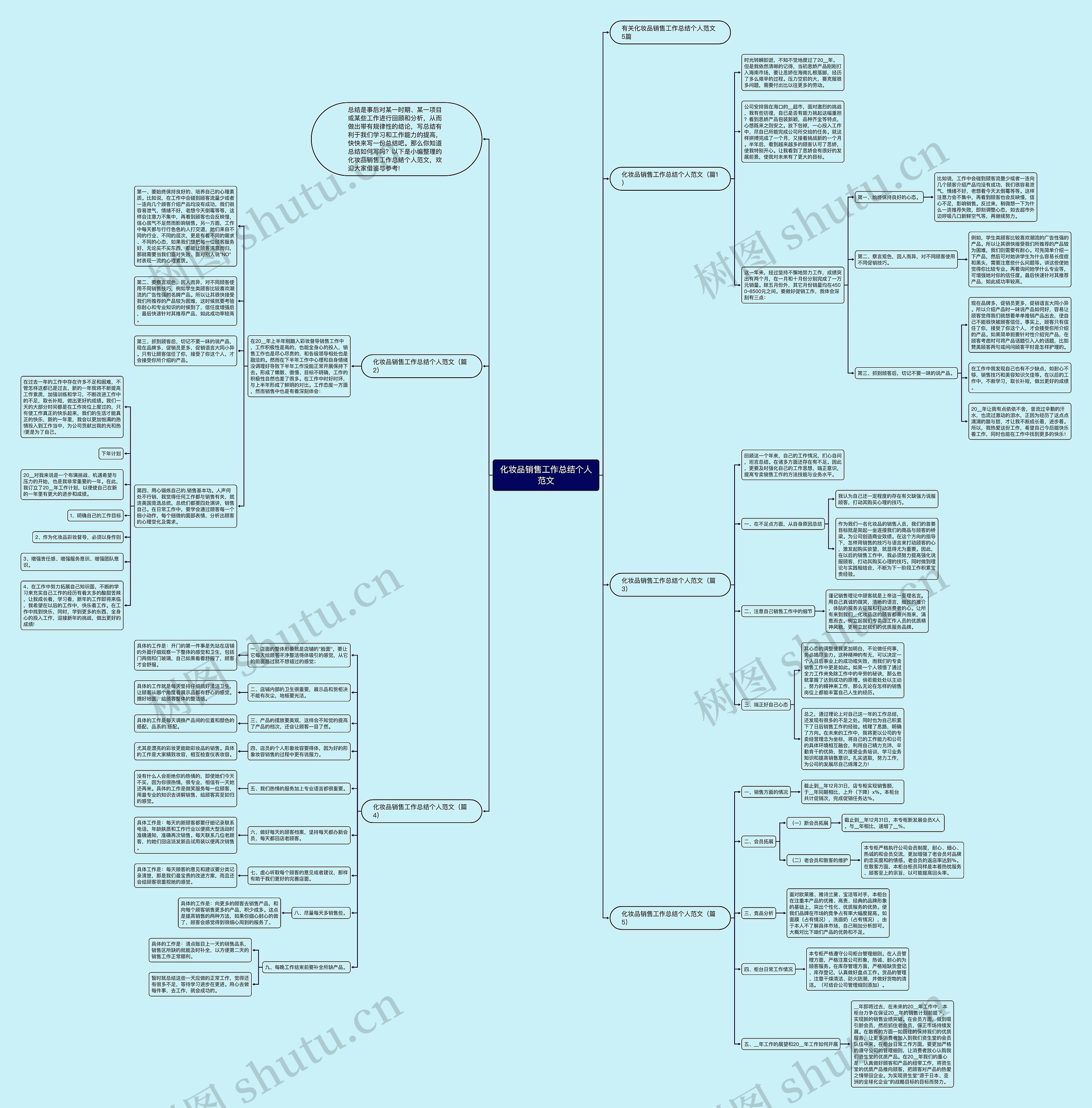 化妆品销售工作总结个人范文思维导图