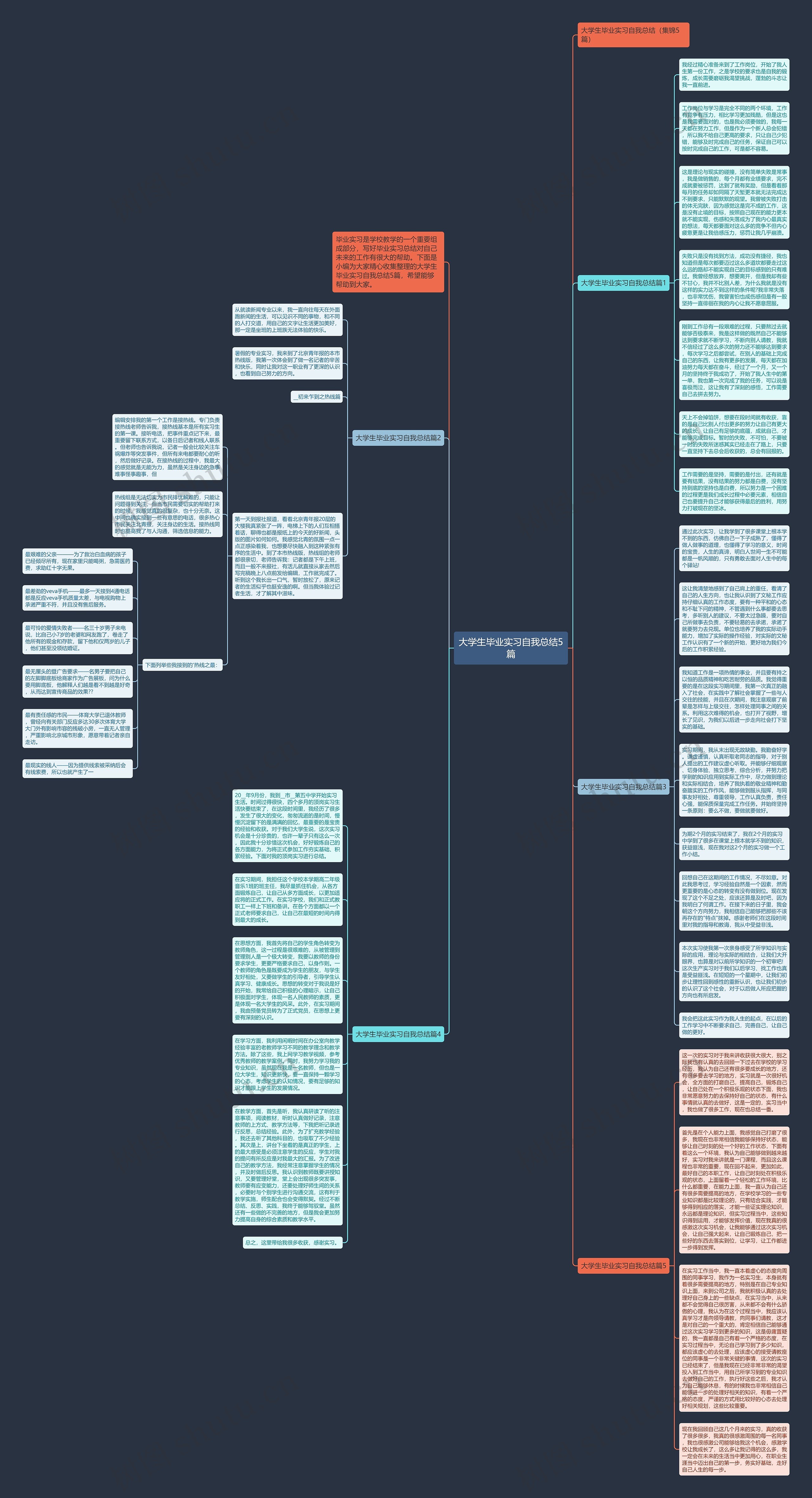 大学生毕业实习自我总结5篇思维导图