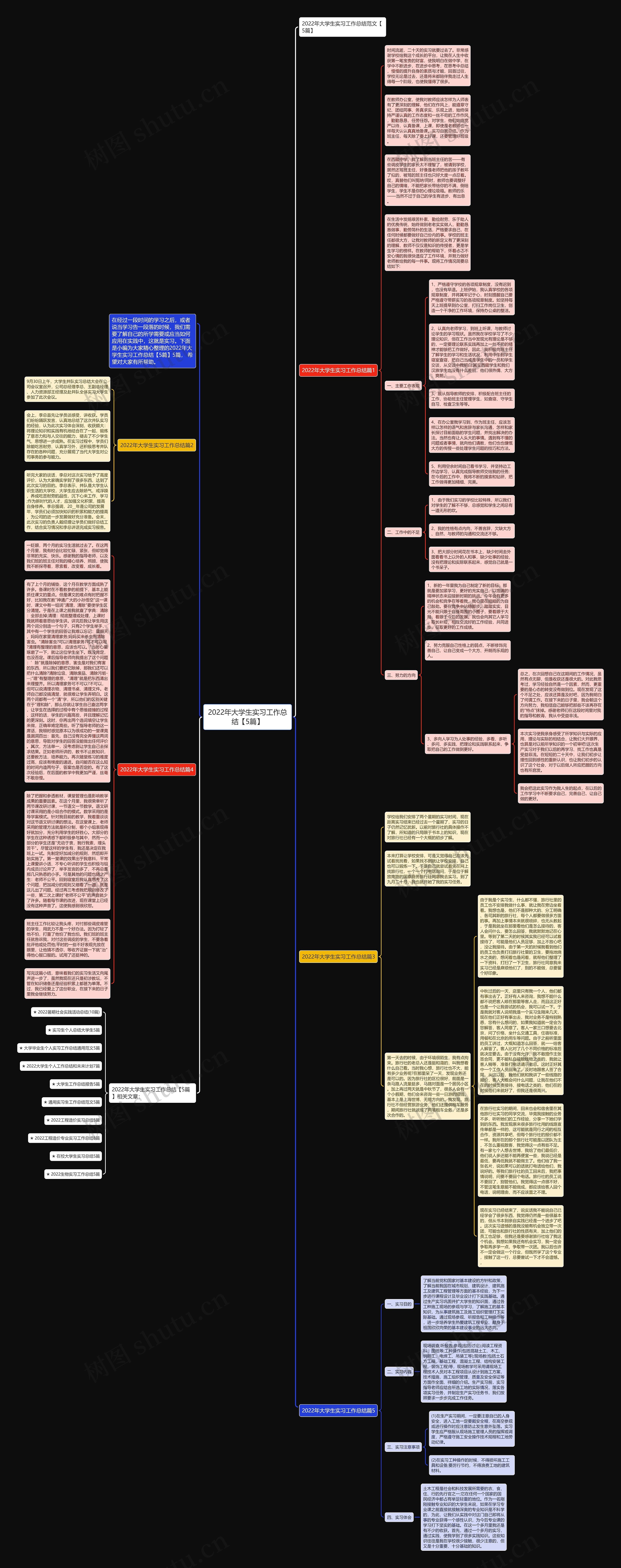 2022年大学生实习工作总结【5篇】思维导图