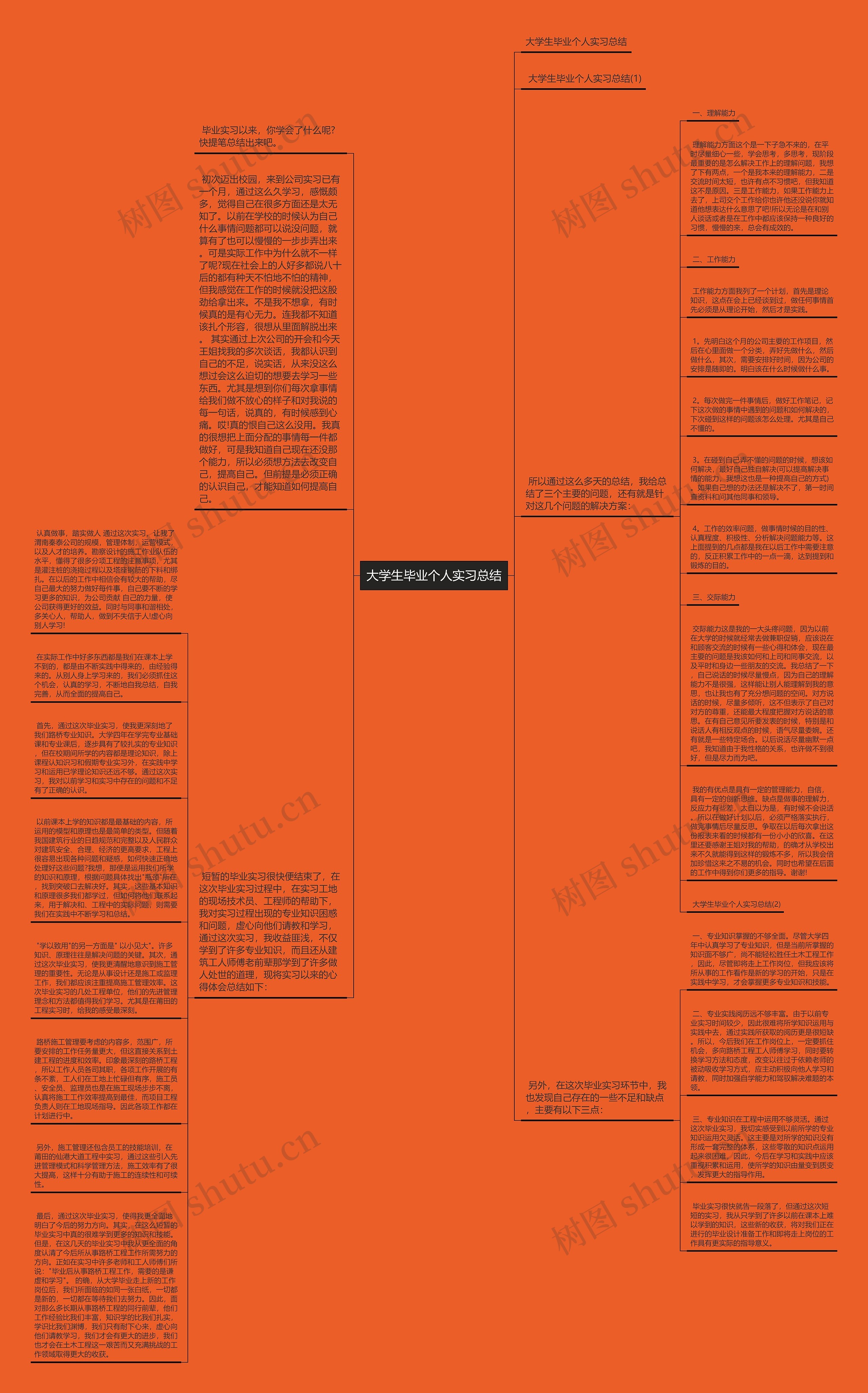 大学生毕业个人实习总结思维导图