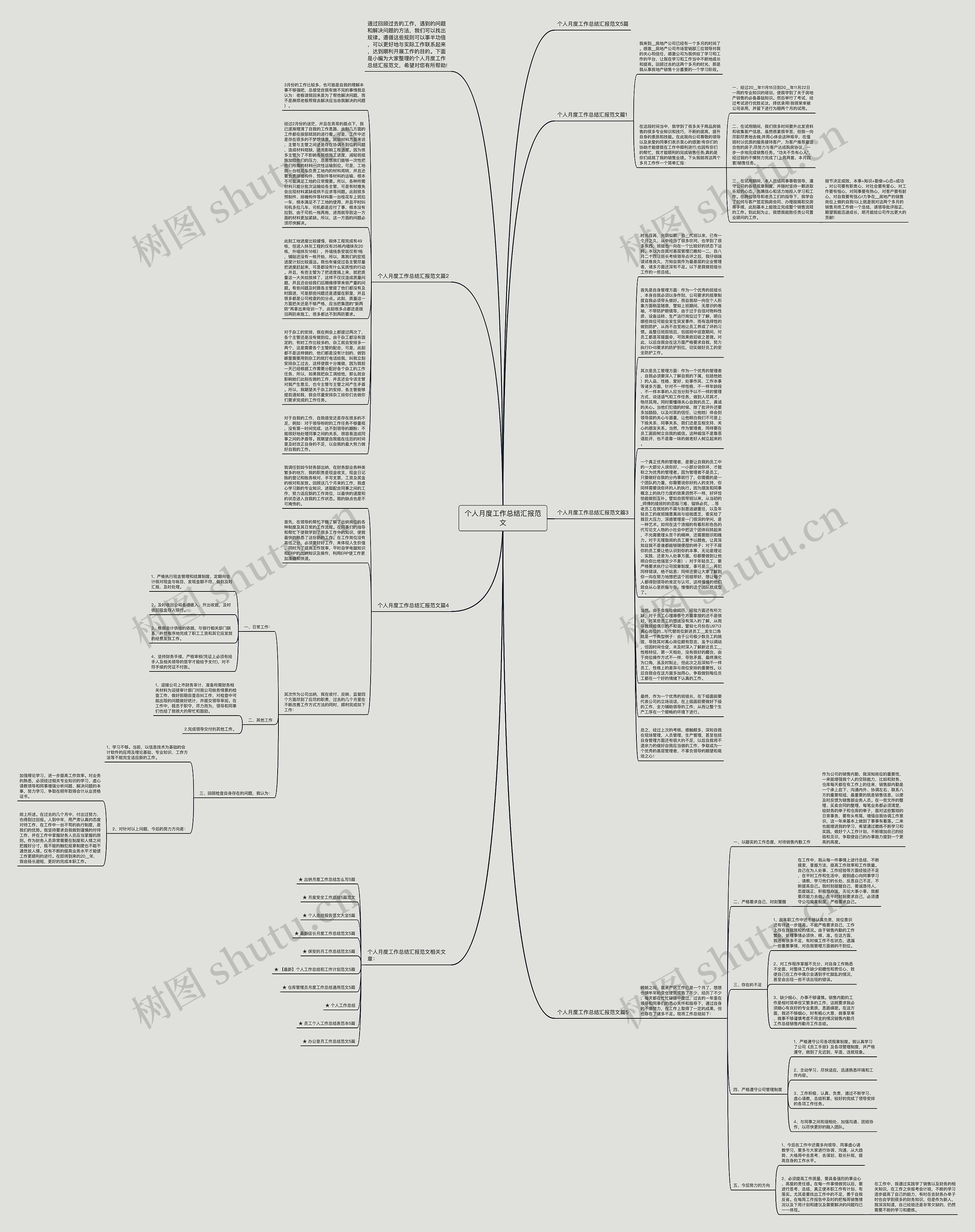 个人月度工作总结汇报范文思维导图