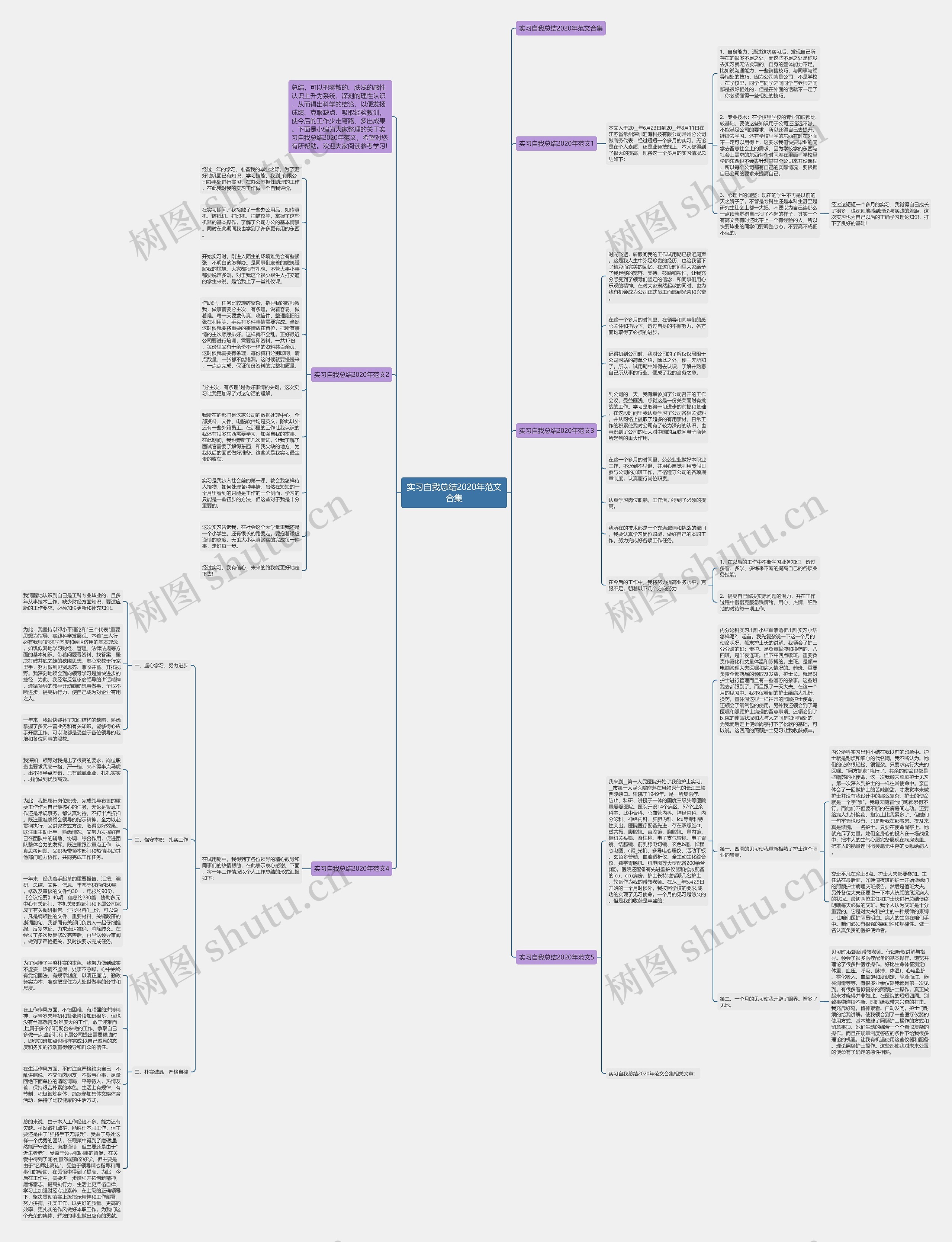 实习自我总结2020年范文合集思维导图