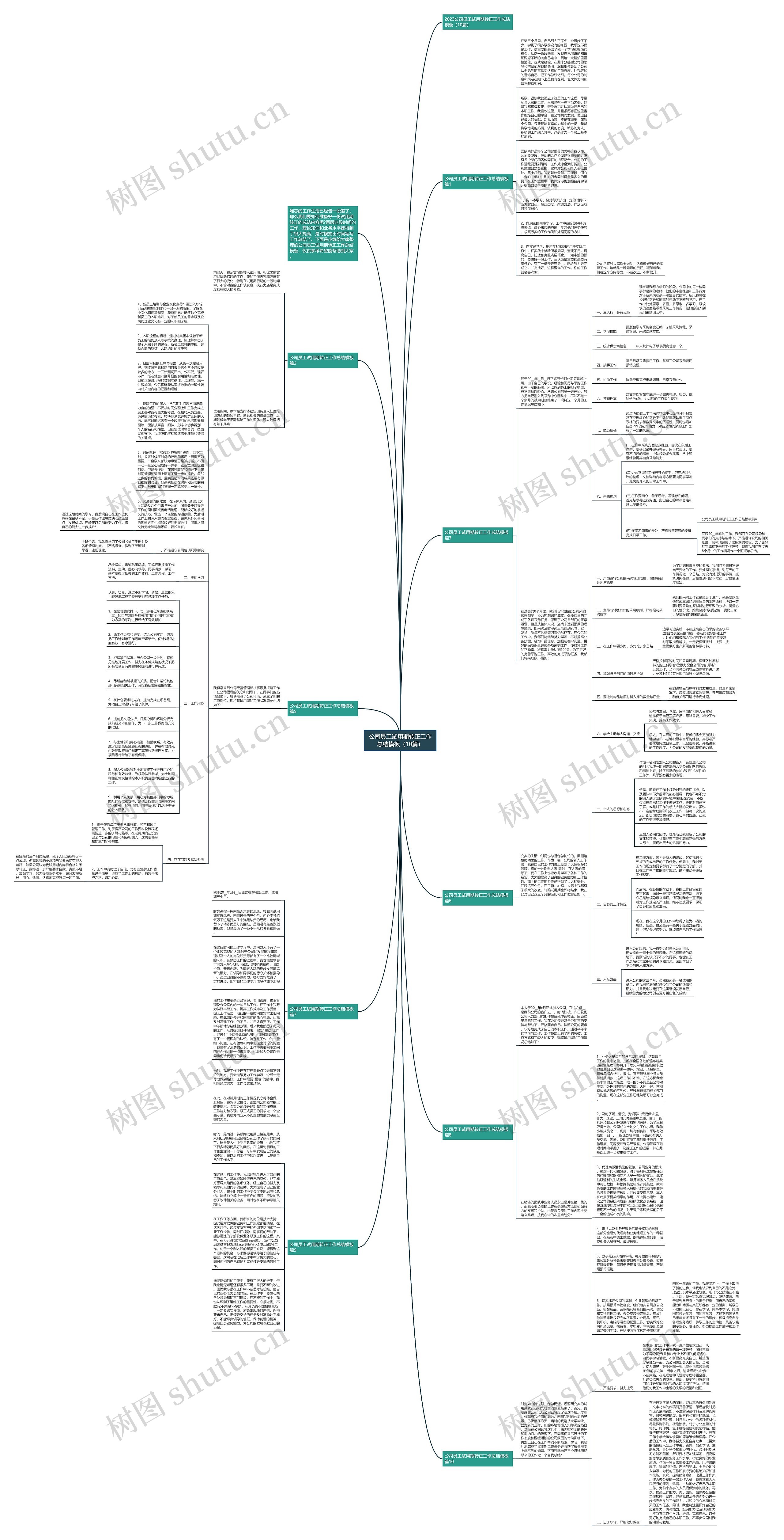 公司员工试用期转正工作总结（10篇）思维导图