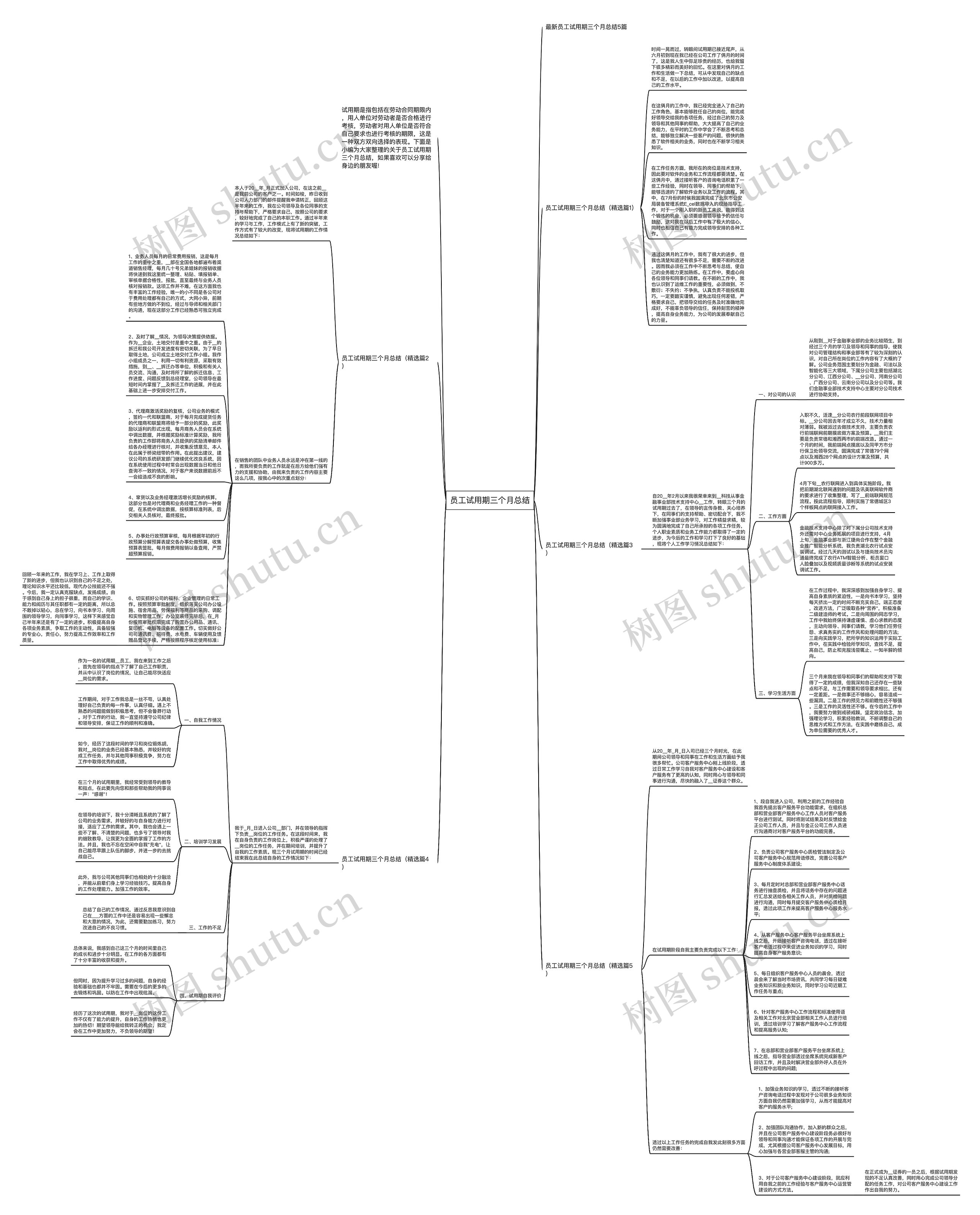 员工试用期三个月总结思维导图高清图 员工试用期三个月总结思维导图