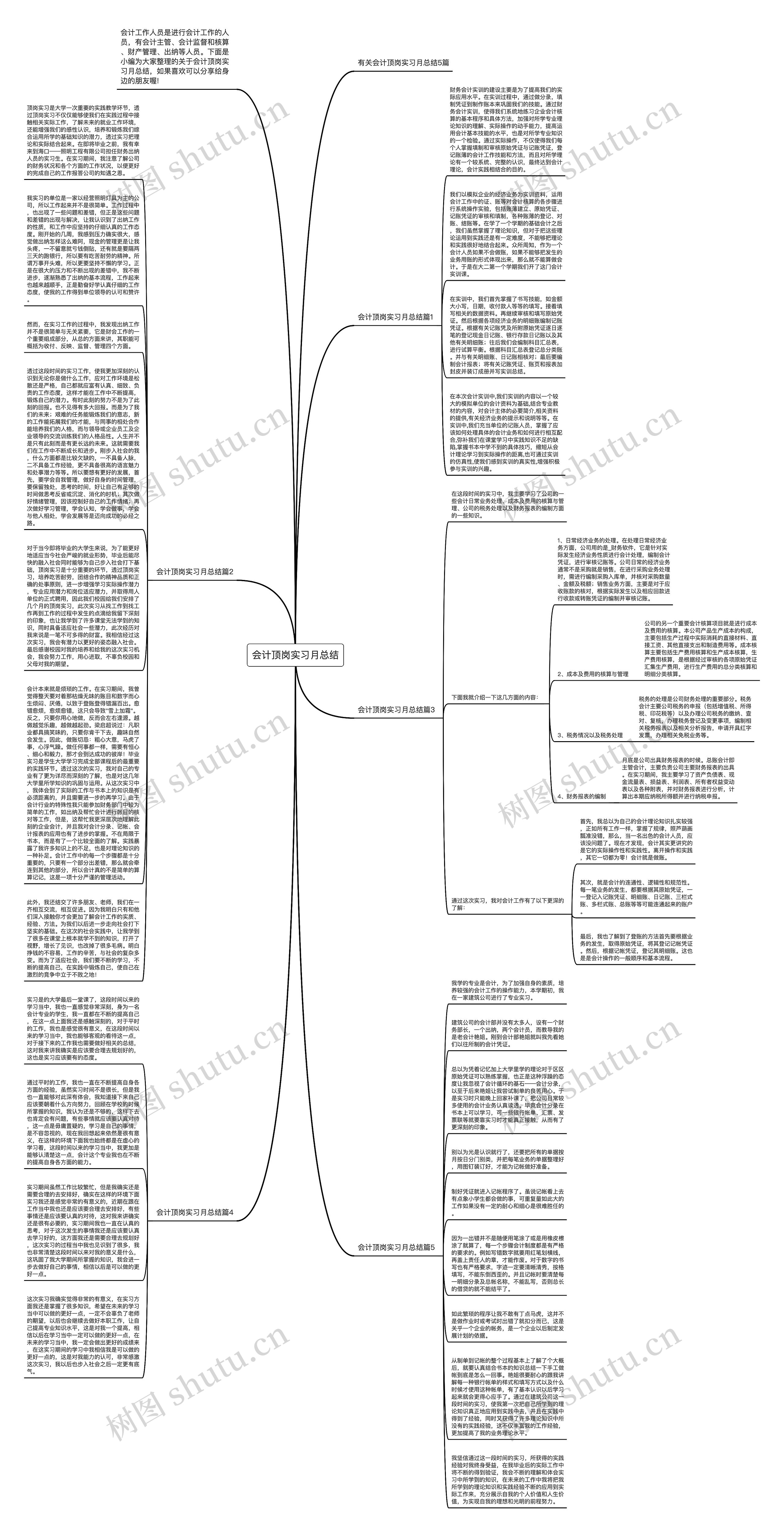 会计顶岗实习月总结思维导图