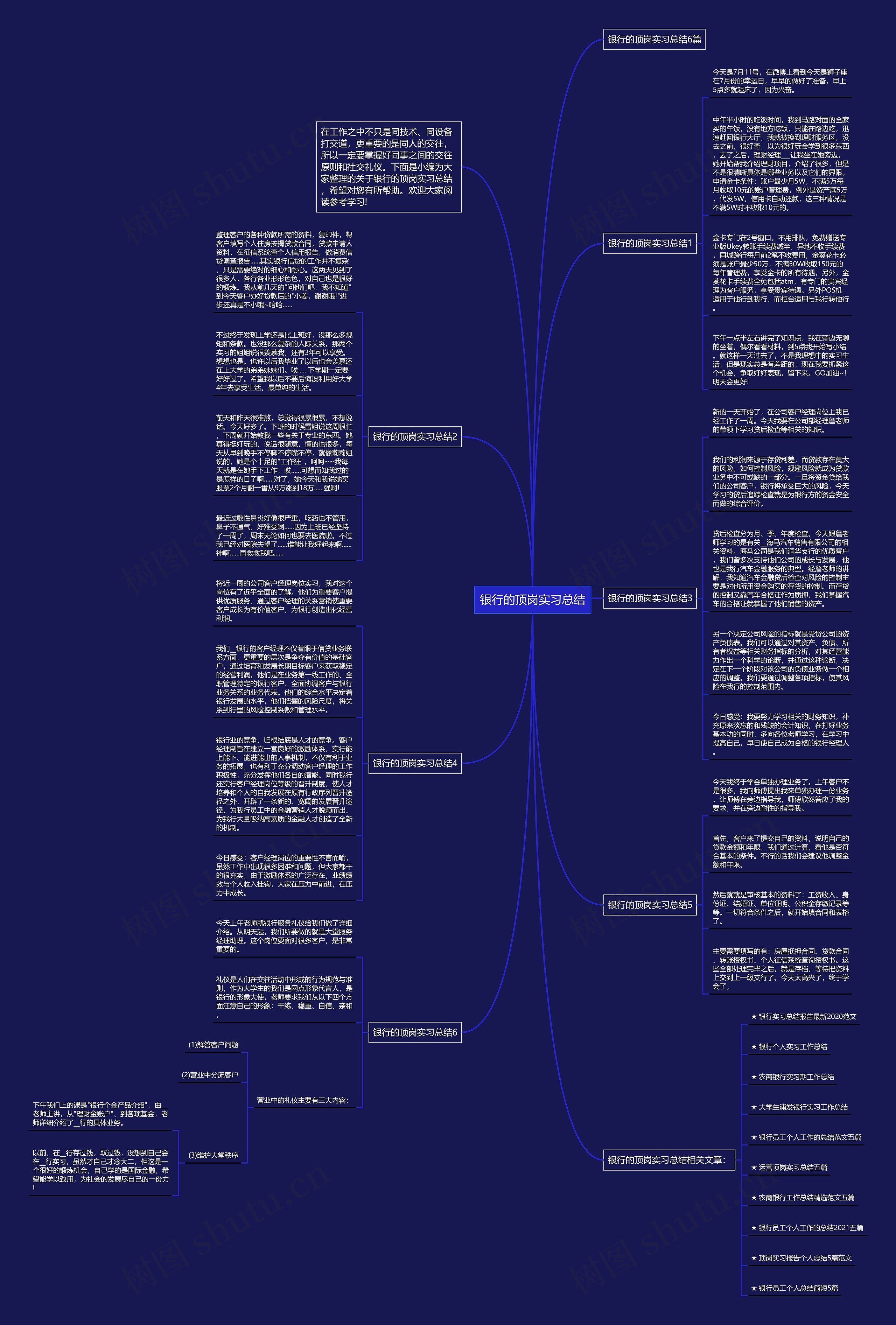 银行的顶岗实习总结思维导图