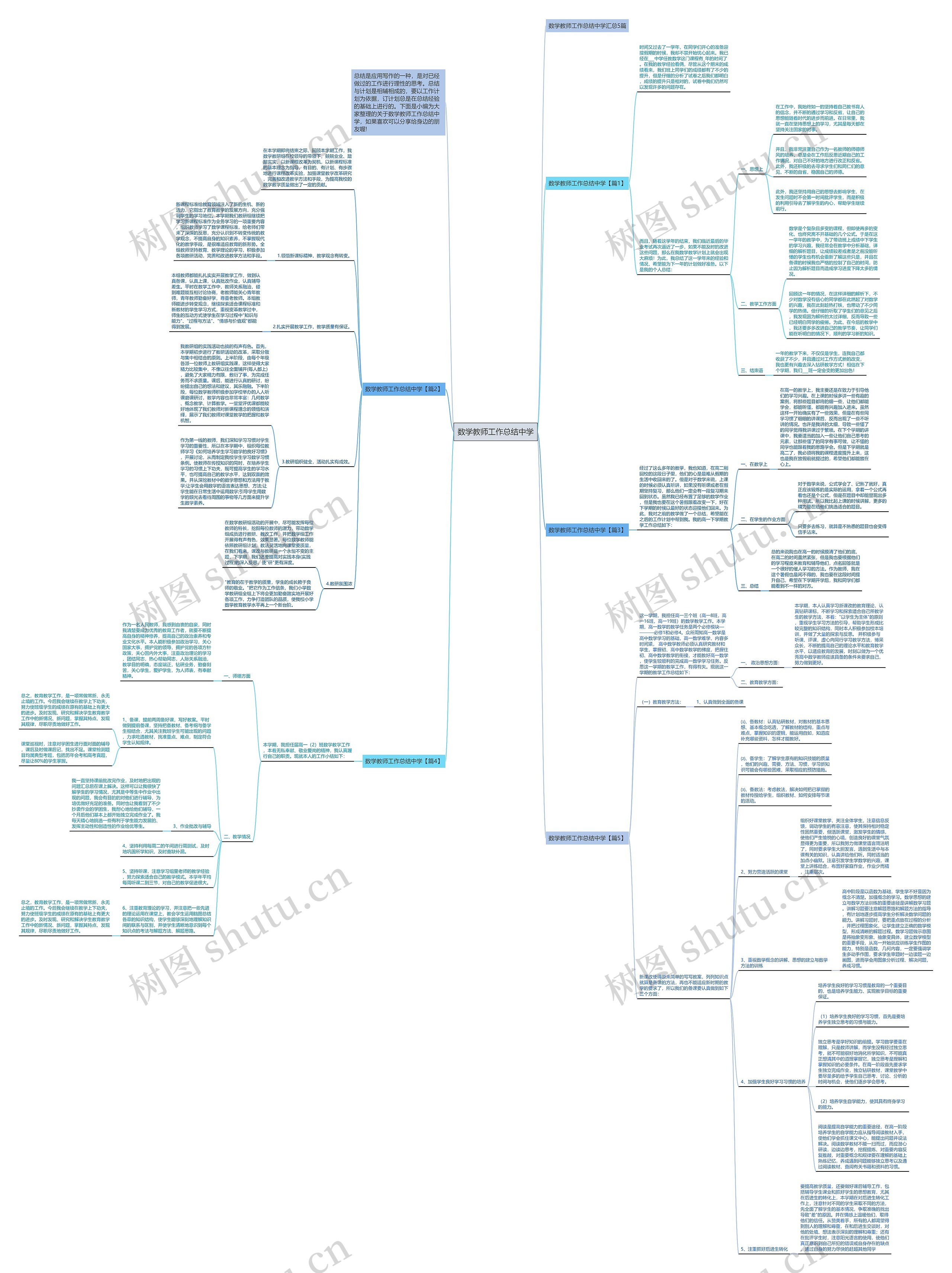 数学教师工作总结中学思维导图