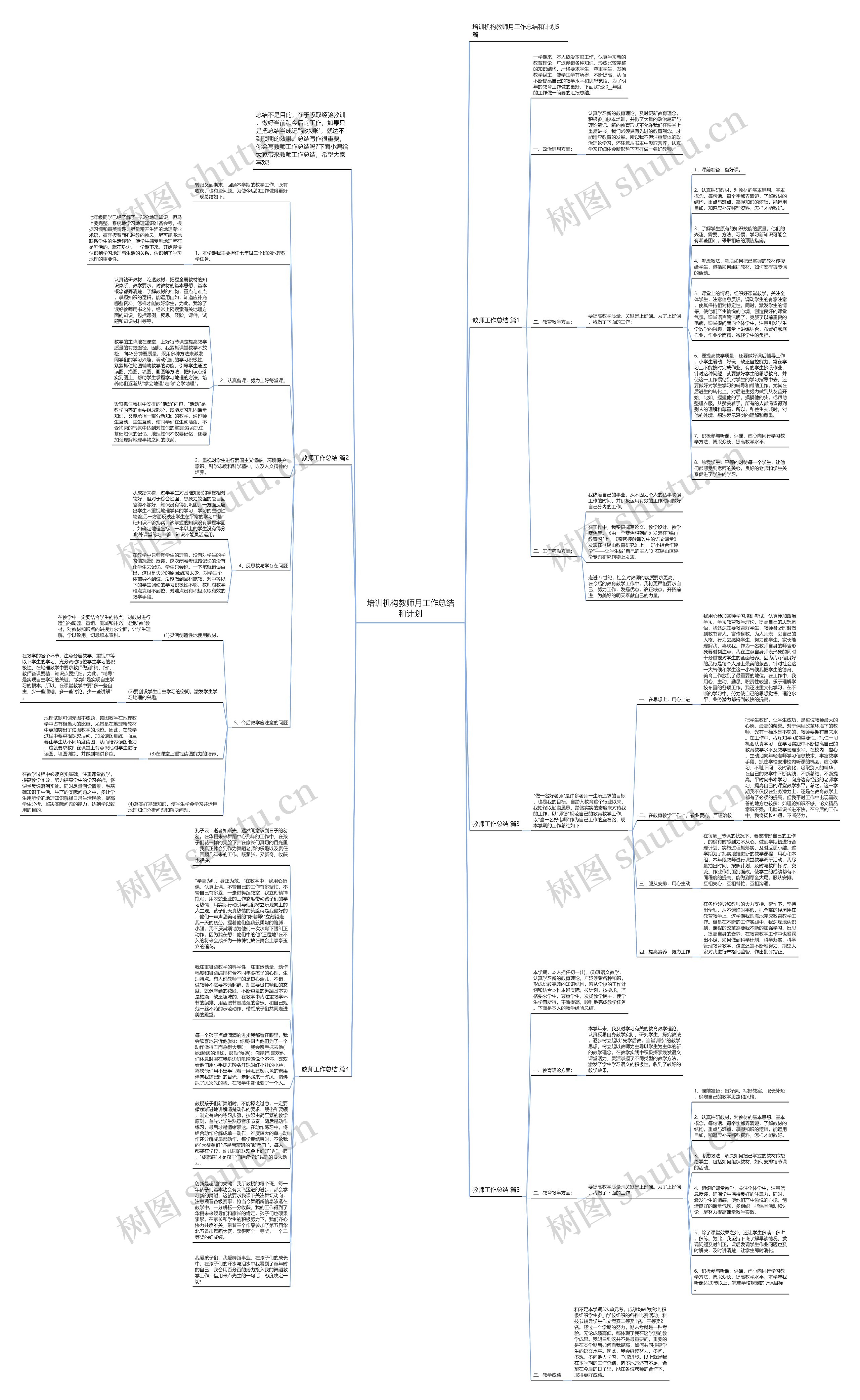 培训机构教师月工作总结和计划