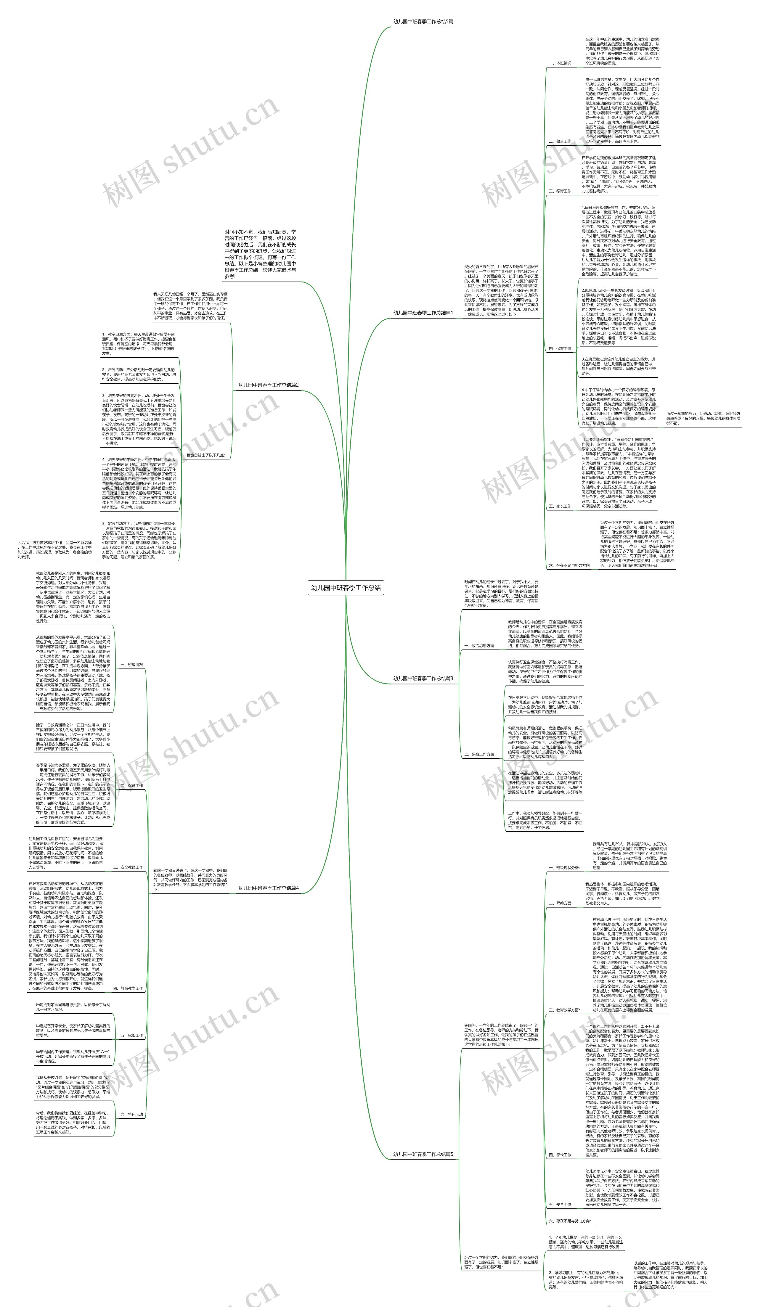 幼儿园中班春季工作总结思维导图