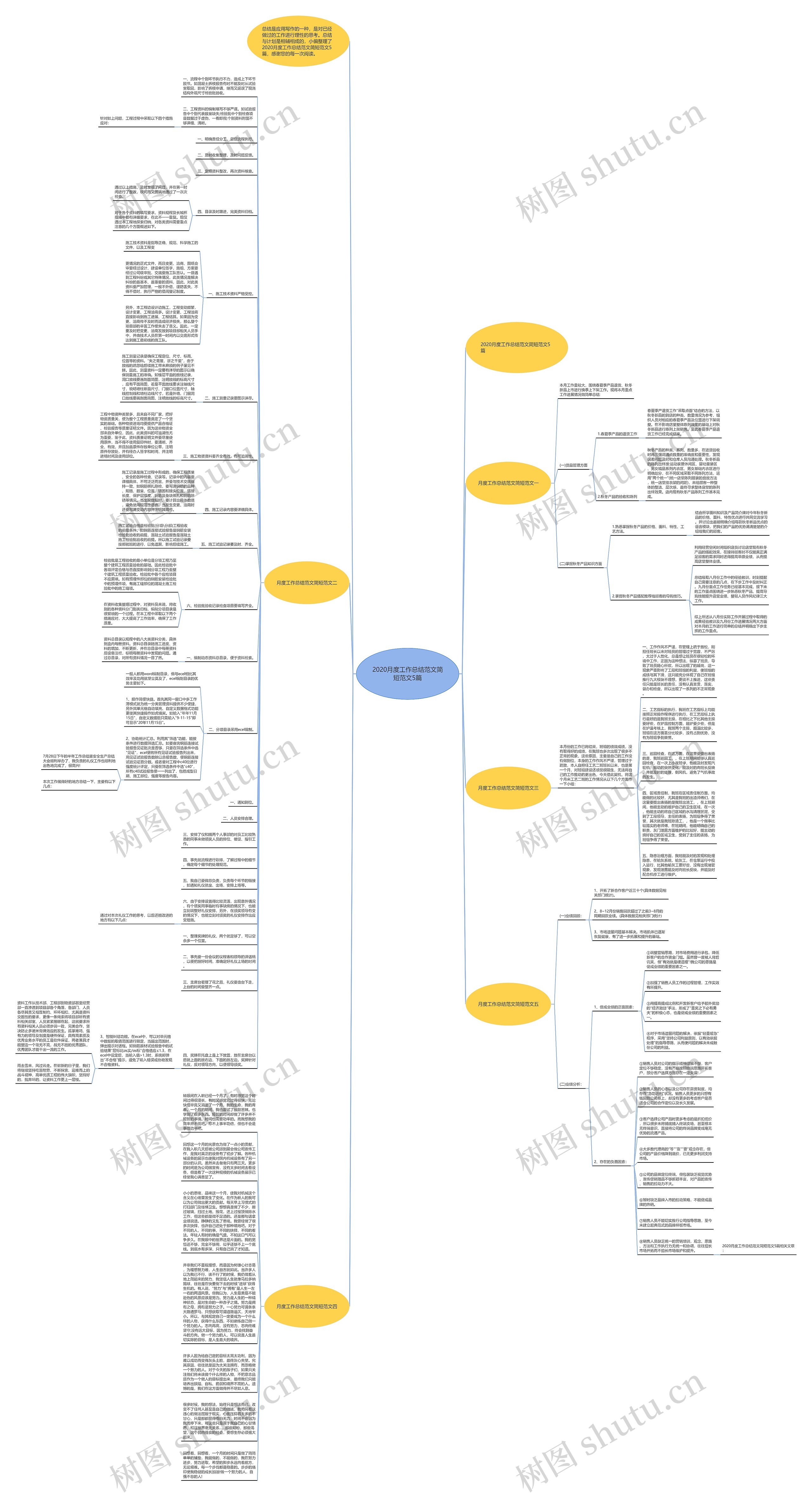 2020月度工作总结范文简短范文5篇思维导图