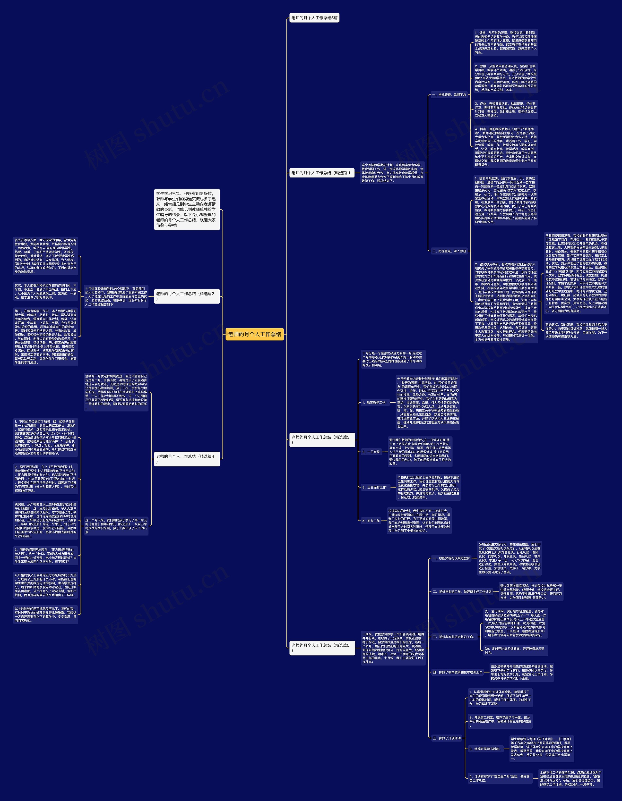老师的月个人工作总结思维导图