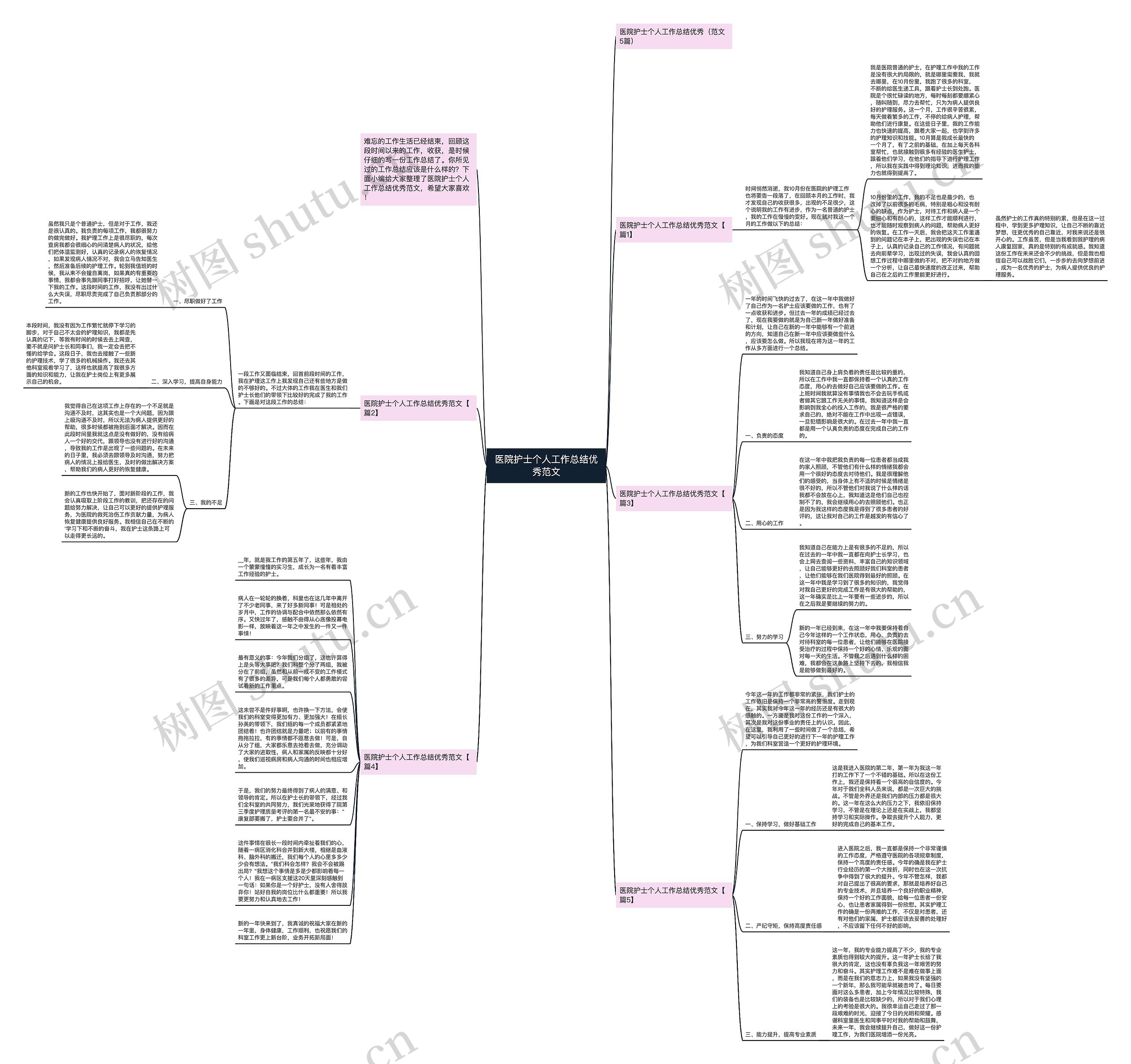 医院护士个人工作总结优秀范文思维导图