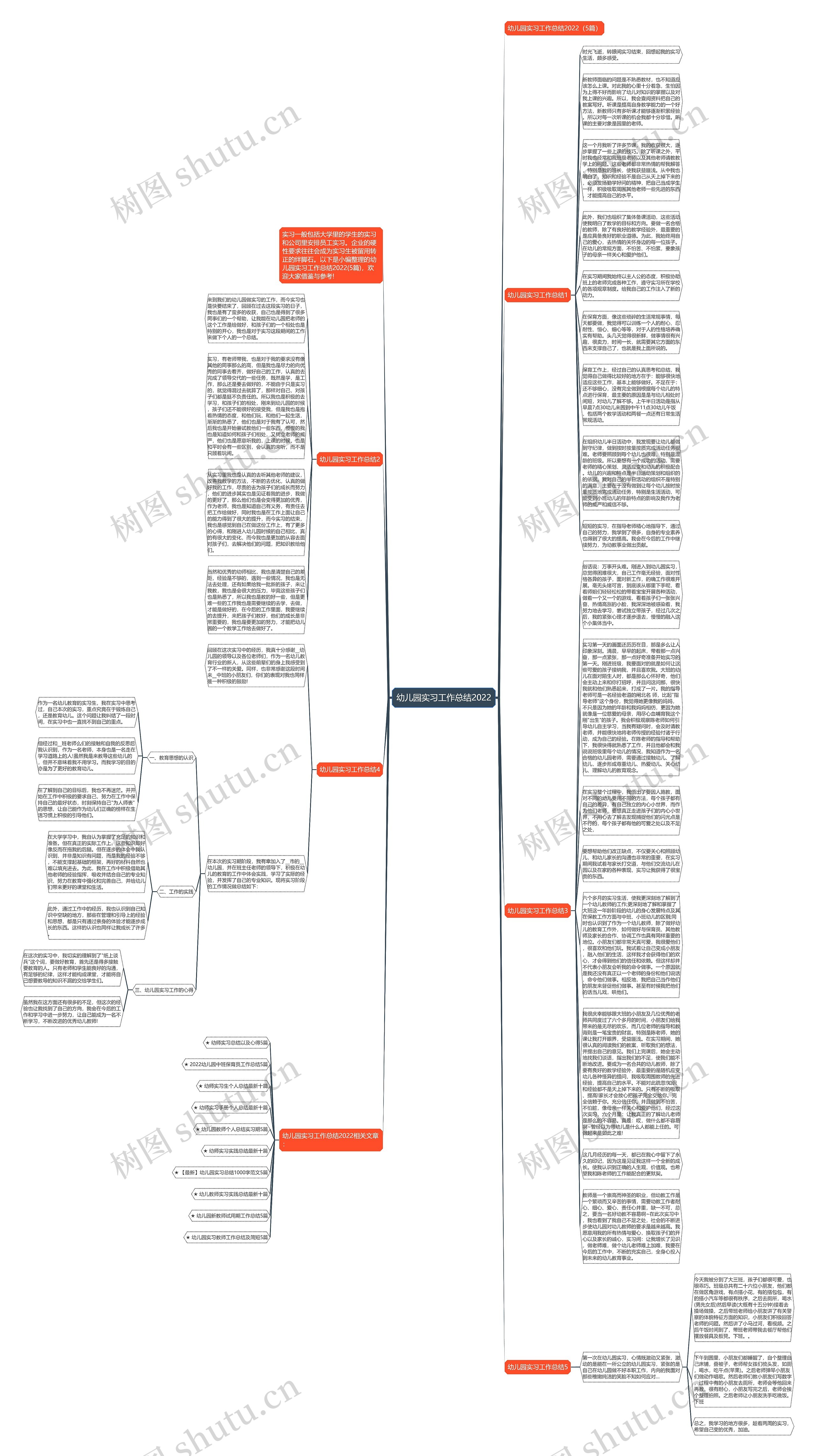 幼儿园实习工作总结2022思维导图