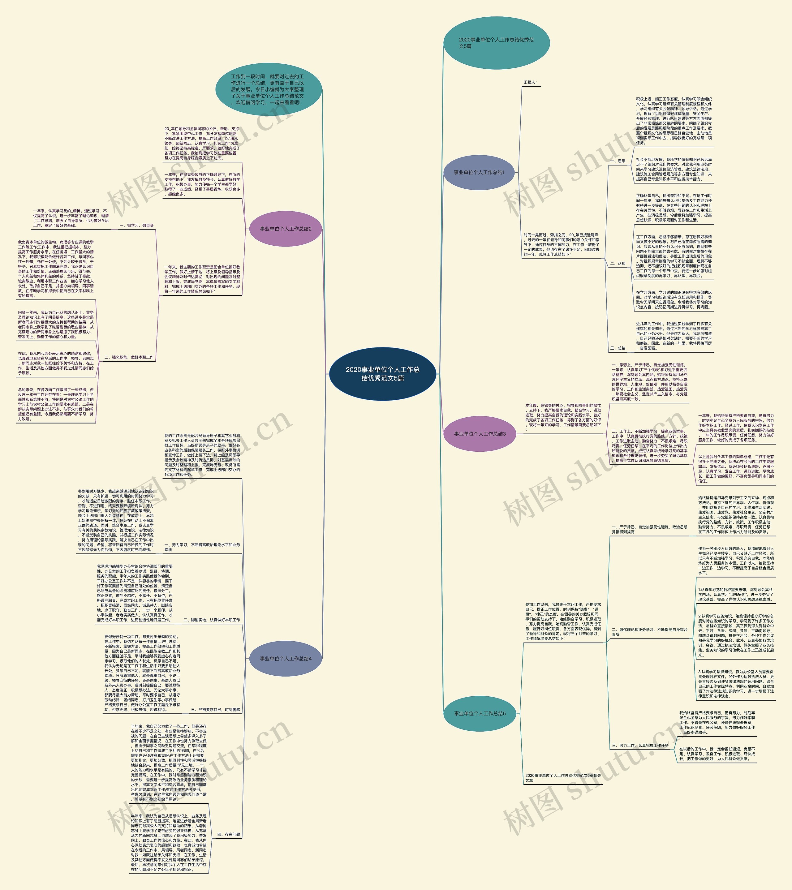 2020事业单位个人工作总结优秀范文5篇思维导图