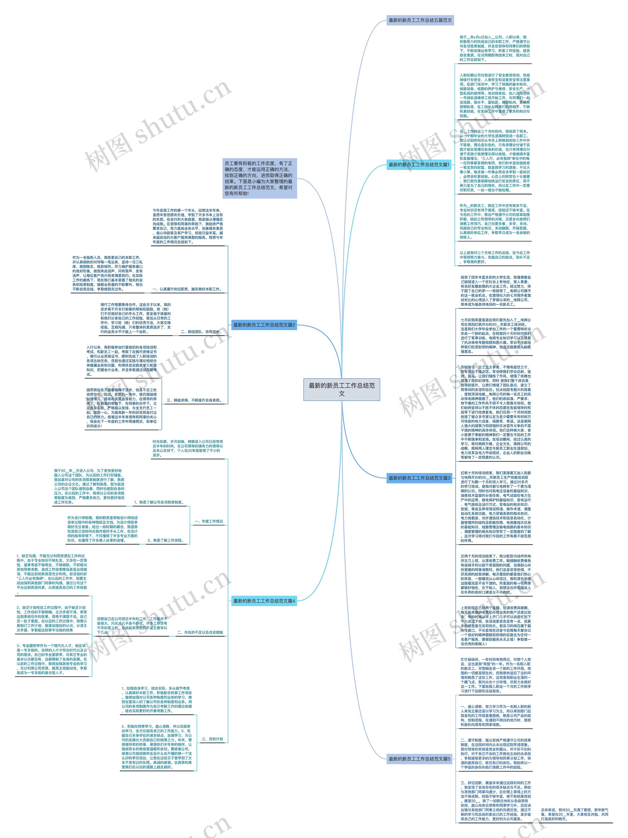 最新的新员工工作总结范文思维导图