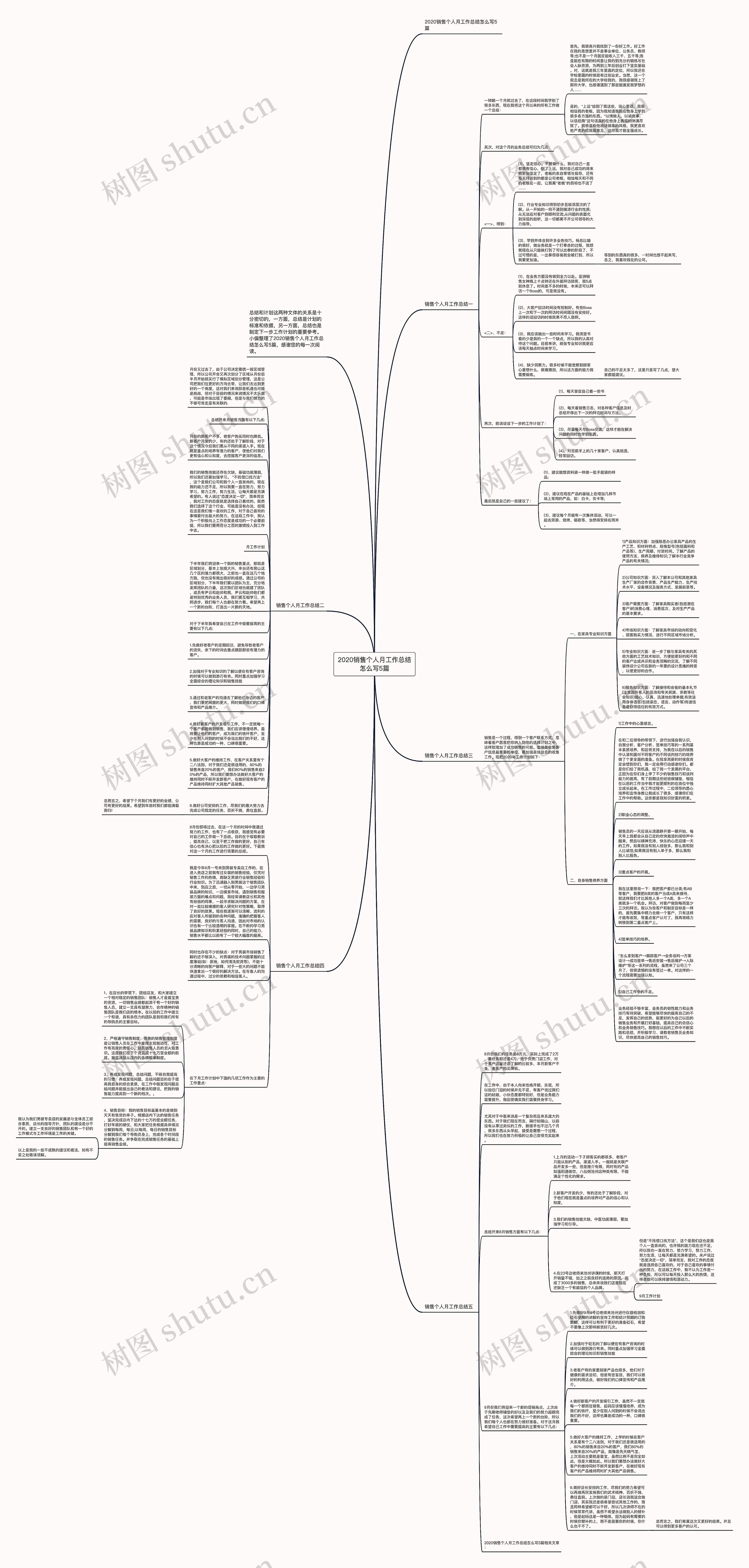 2020销售个人月工作总结怎么写5篇思维导图