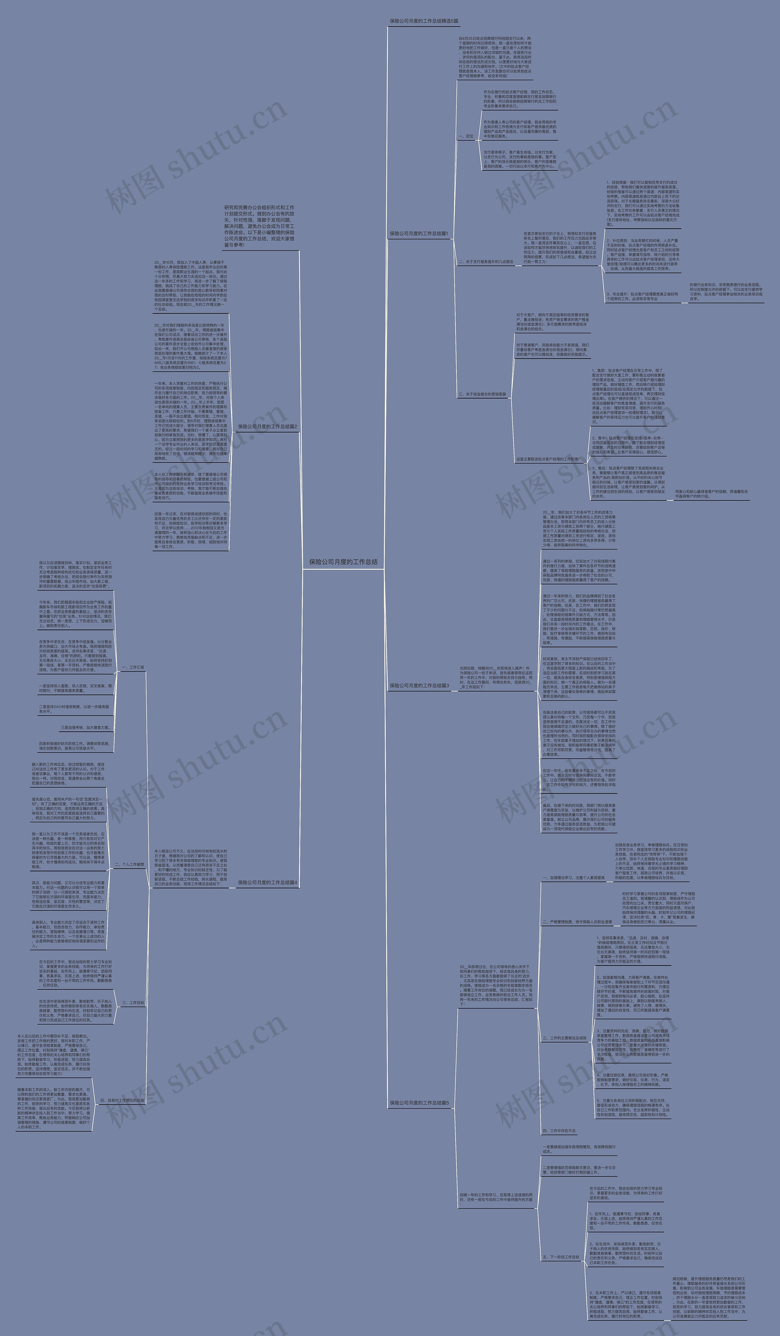 保险公司月度的工作总结思维导图