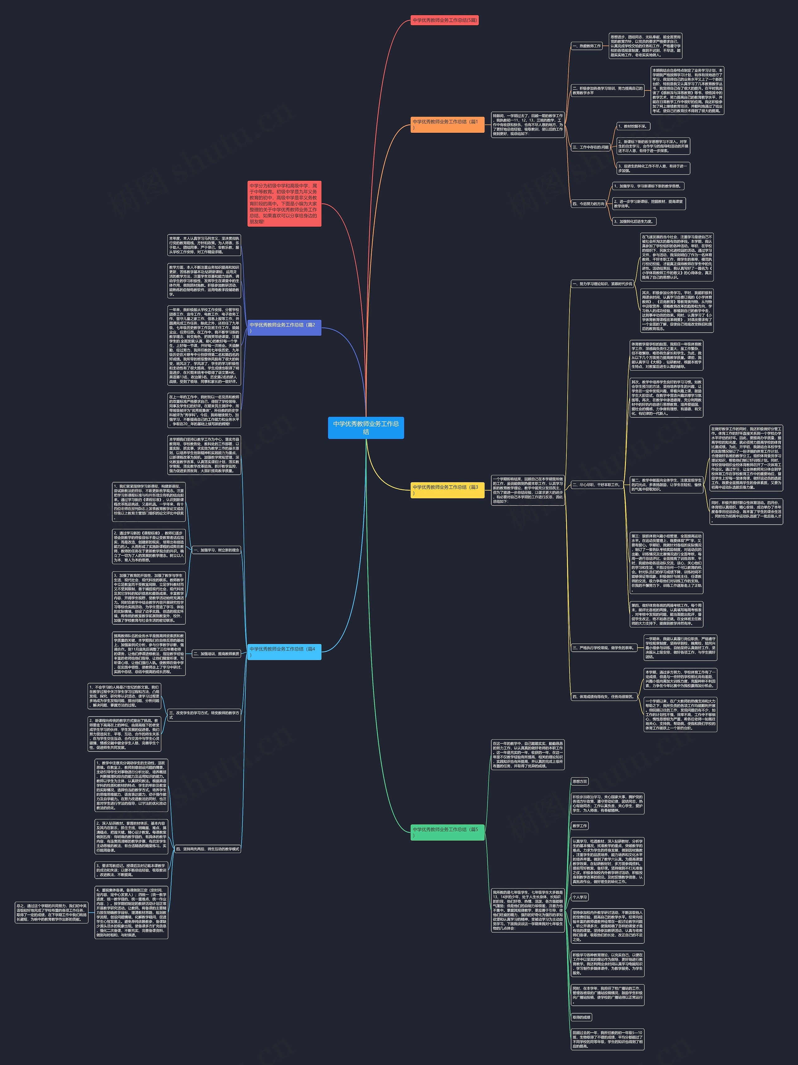 中学优秀教师业务工作总结思维导图
